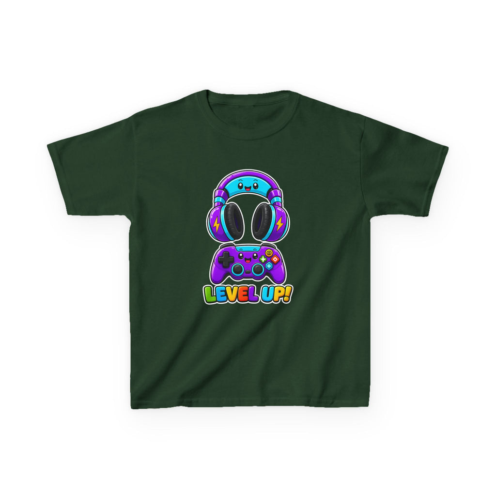 Kids Gaming T-Shirt — 'Level Up!' Colorful Controller & Headset Graphic Tee