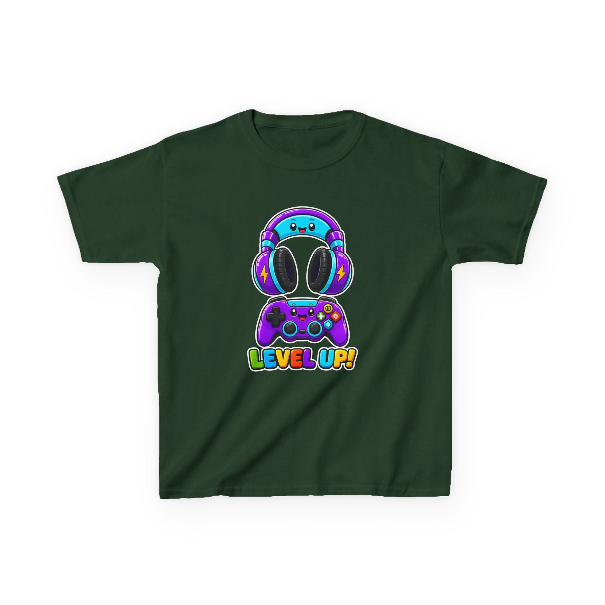 Kids Gaming T-Shirt — 'Level Up!' Colorful Controller & Headset Graphic Tee