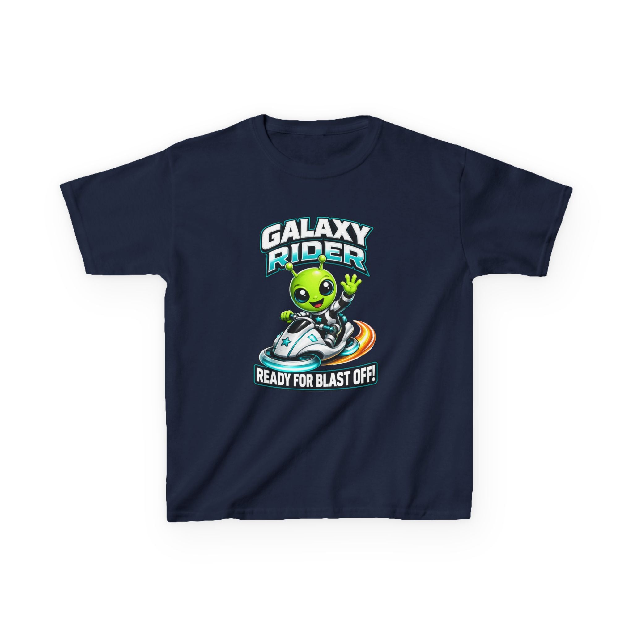 Kids Alien T-Shirt — 'Galaxy Rider: Ready for Blast Off!' Alien Space Rocket Graphic Tee
