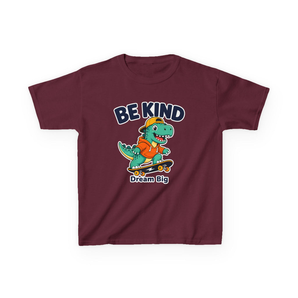 Kids Kindness T-Shirt — 'Be Kind' Skateboarding Dinosaur Graphic Tee