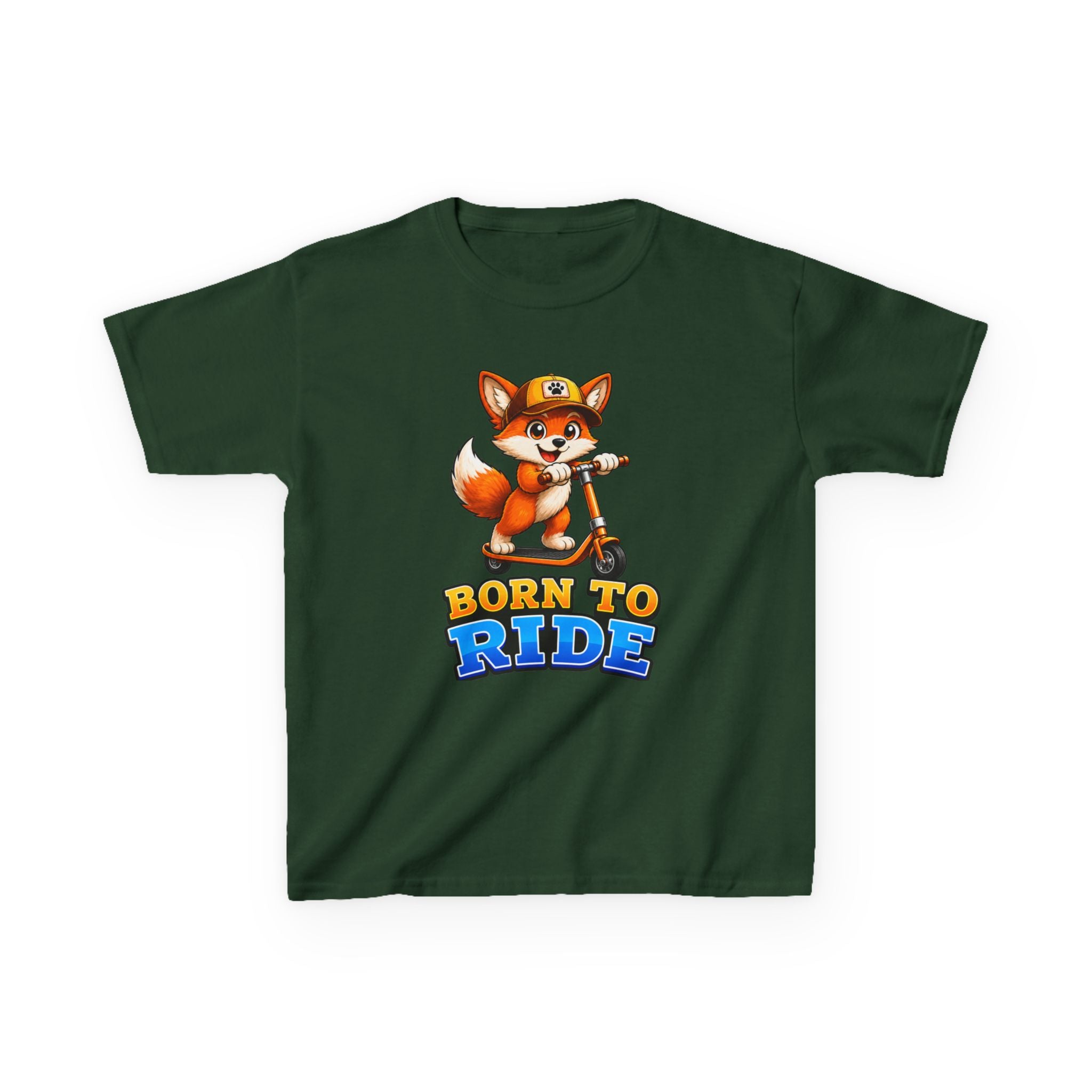 Kids Fox T-Shirt — 'Born to Ride' Cute Fox on Scooter Graphic Tee