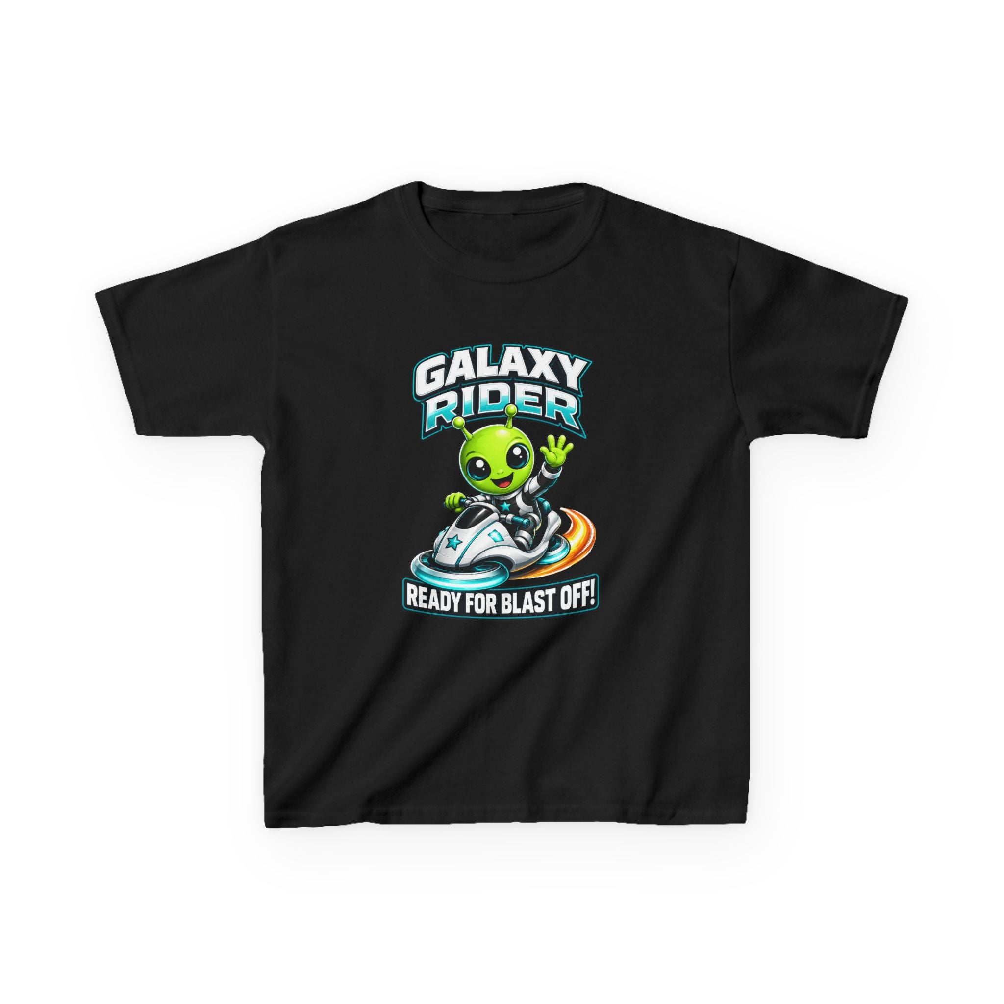 Kids Alien T-Shirt — 'Galaxy Rider: Ready for Blast Off!' Alien Space Rocket Graphic Tee