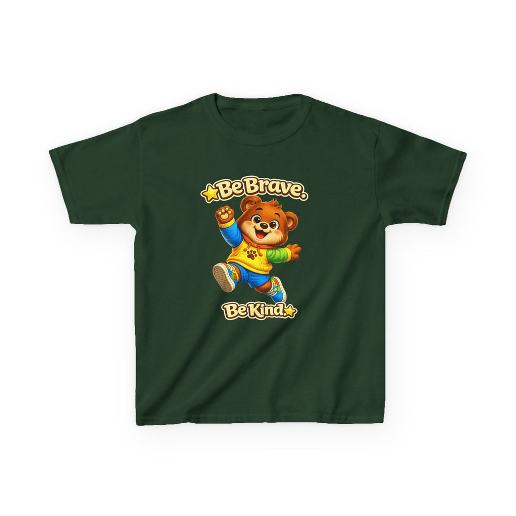 Kids Bear T-Shirt — 'Be Brave, Be Kind' Cute Bear Motivational Graphic Tee