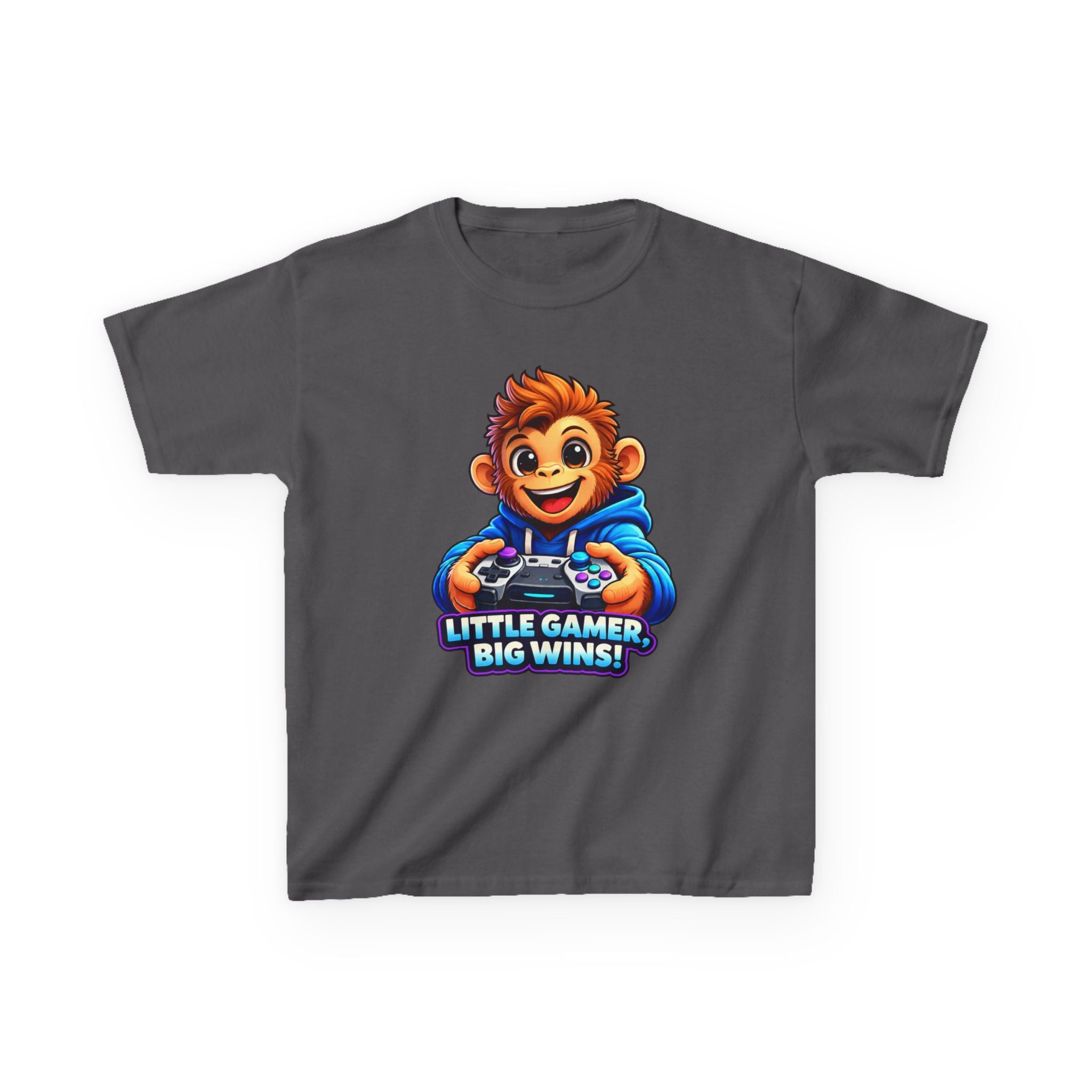Kids Monkey T-Shirt — 'Little Gamer Big Wins!' Cartoon Monkey Gamer Graphic Tee