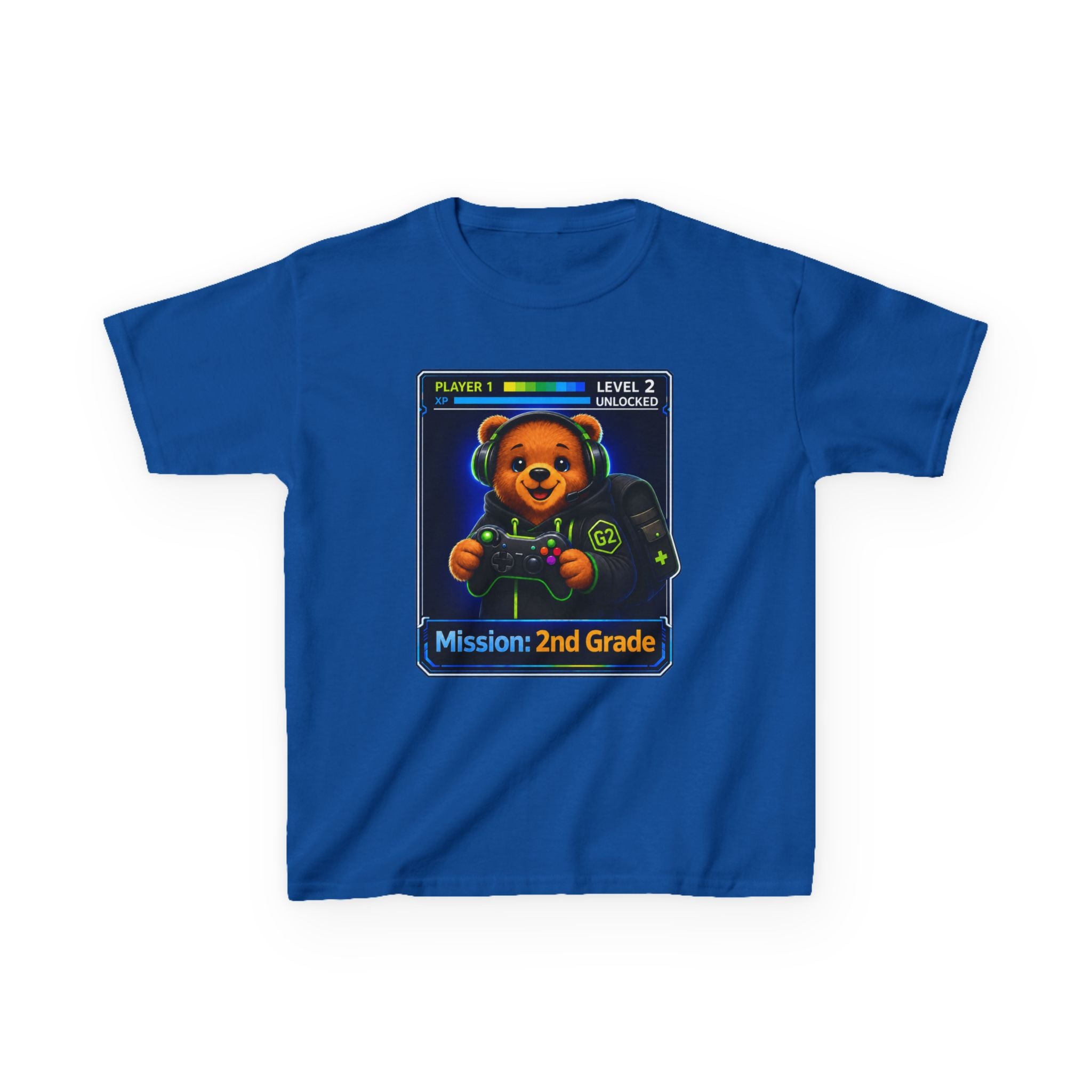 Kids Gaming T-Shirt — 'Mission: 2nd Grade' Gamer Bear Back to School Tee