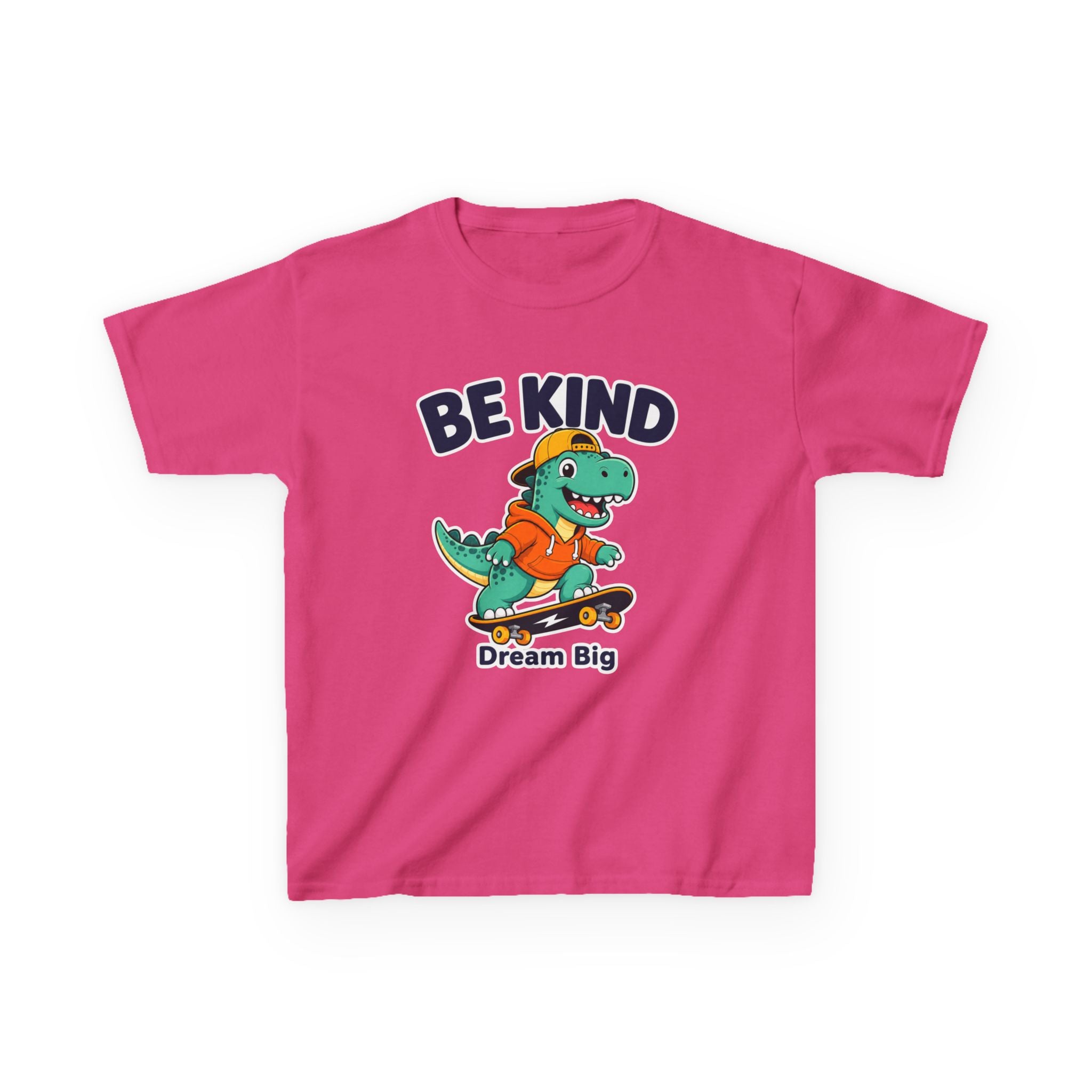 Kids Kindness T-Shirt — 'Be Kind' Skateboarding Dinosaur Graphic Tee