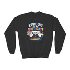 Kidxtr™ Kids Birthday Crewneck — 'Level Up, It’s My Birthday' Cartoon Graphic Sweatshirt