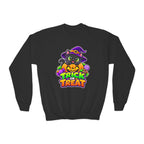 Kidxtr™ Kids Halloween Sweatshirt — 'Trick or Treat' Black Cat in Pumpkin Graphic Crewneck