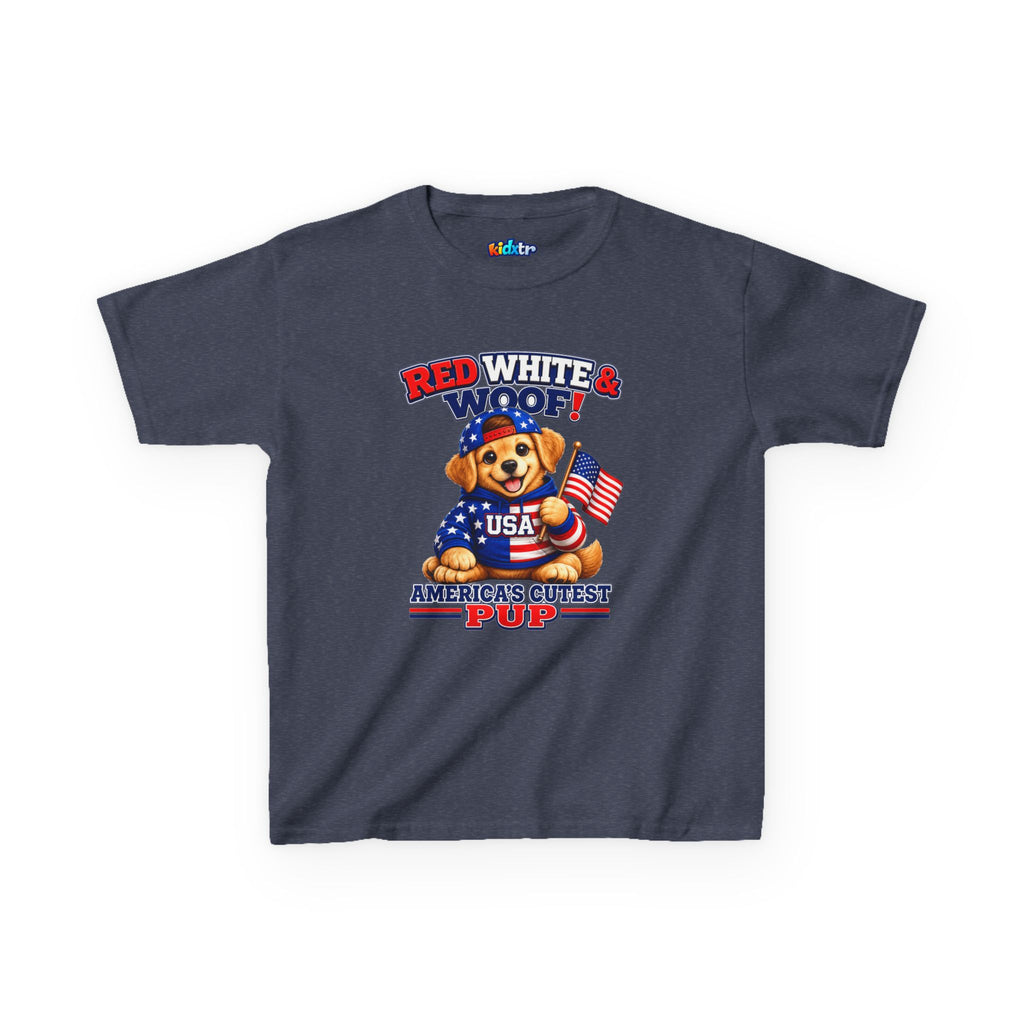 Kidxtr™ Kids Patriotic T-Shirt — 'Red White & Woof!' USA Dog Graphic Tee