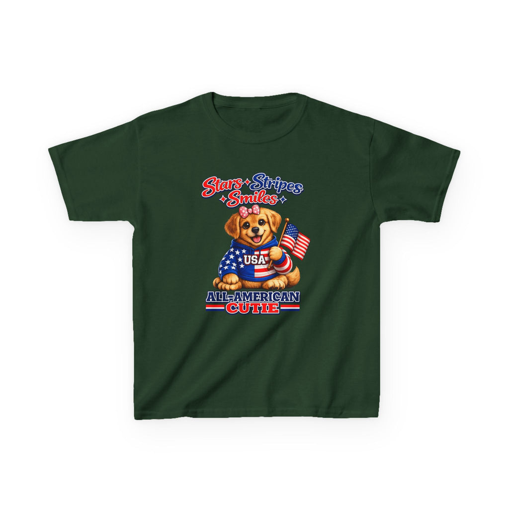 Kids Patriotic T-Shirt — 'Stars, Stripes & Smiles' All-American Dog Graphic Tee