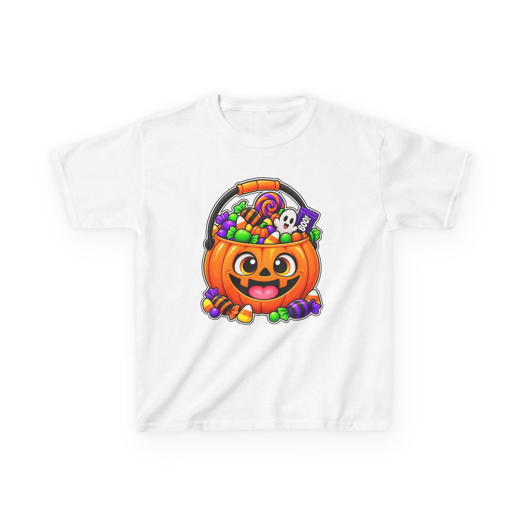 Kidxtr™ Kids Pumpkin T-Shirt — 'Trick or Treat' Jack-O-Lantern Candy Basket Graphic Tee