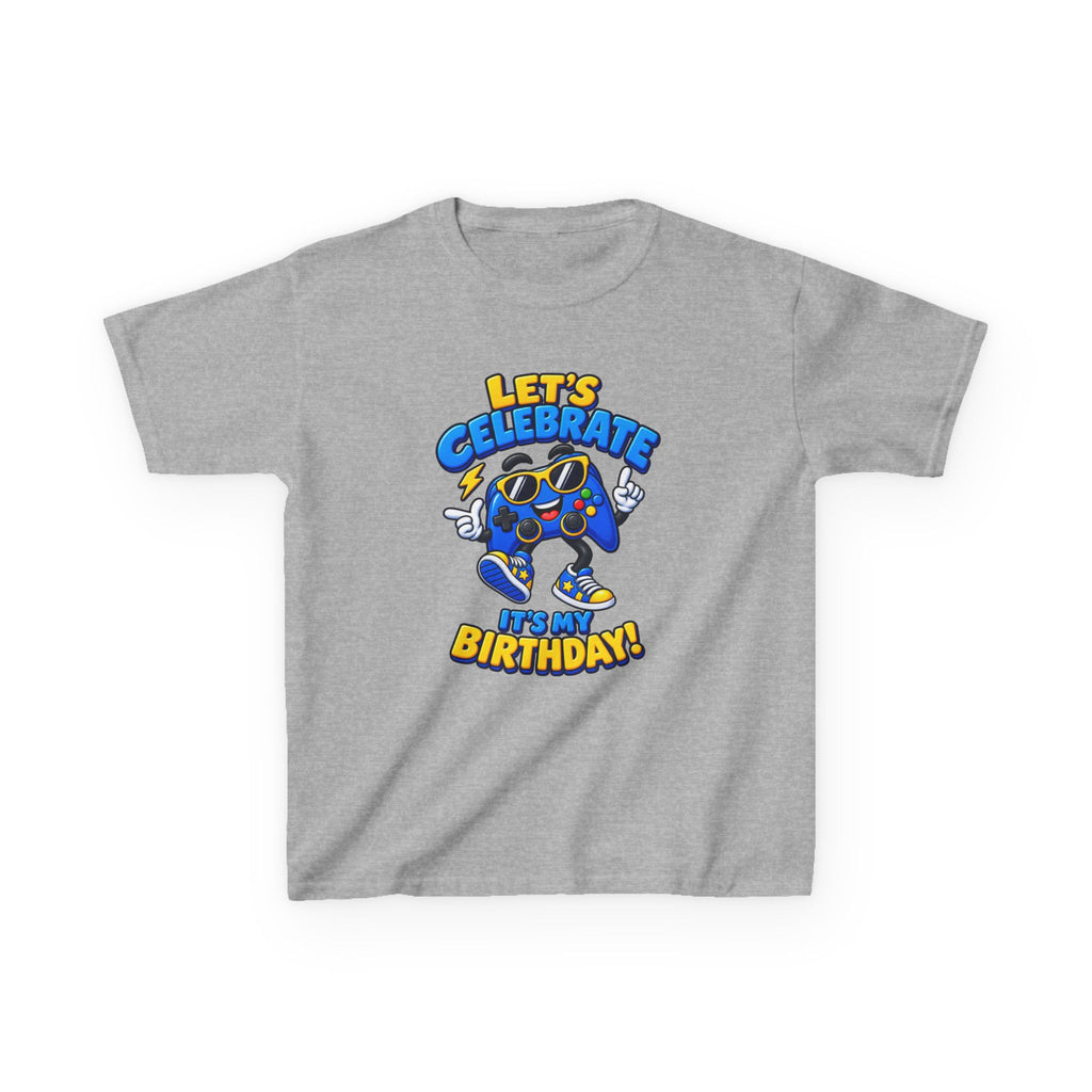Kids Birthday T-Shirt — 'Let's Celebrate It's My Birthday!' Cartoon Party Graphic Tee