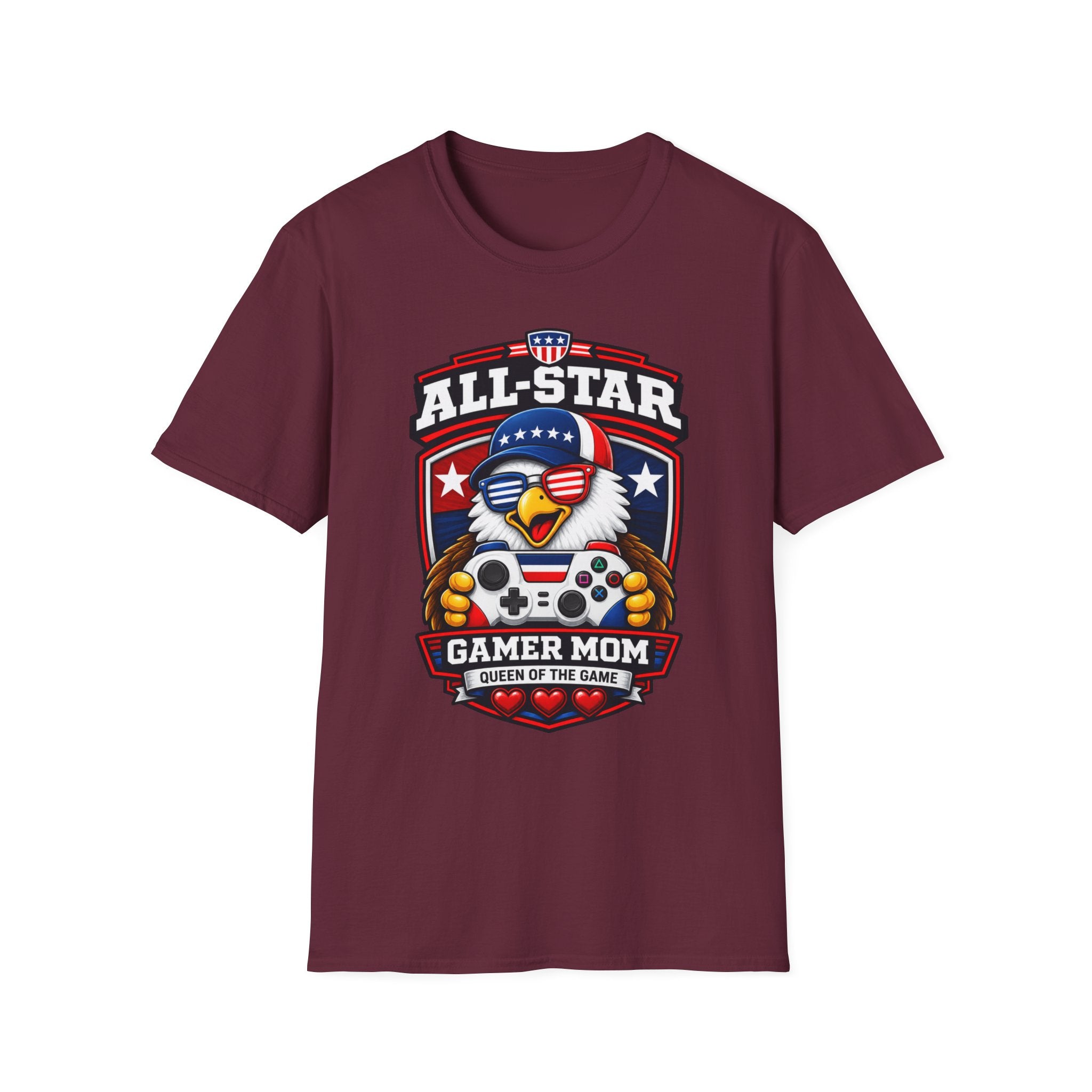 All-Star Gamer Mom T-Shirt — Patriotic Eagle Gaming Graphic Tee