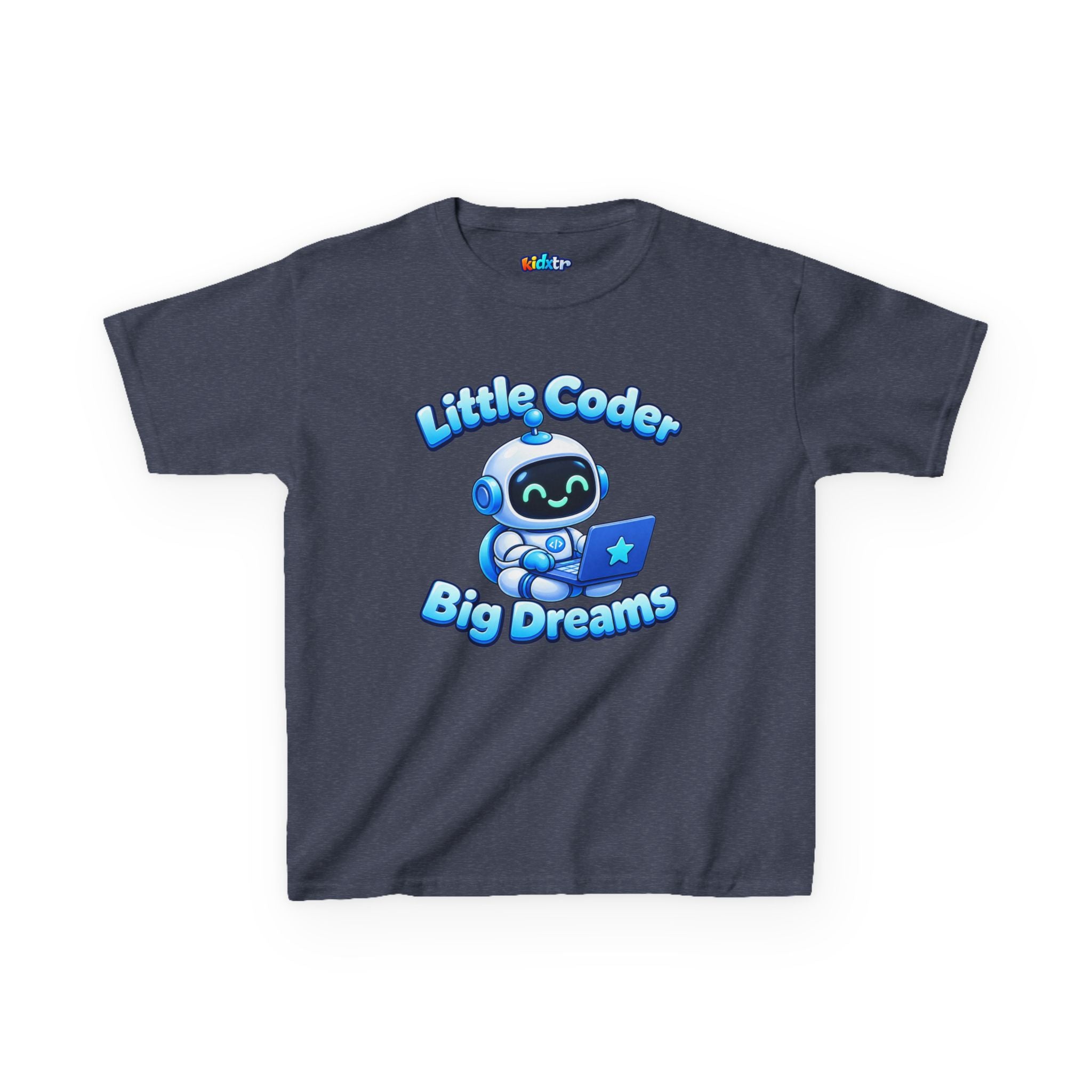 Kidxtr™ Kids Coder T-Shirt — 'Little Coder, Big Dreams' Robot Graphic Tee