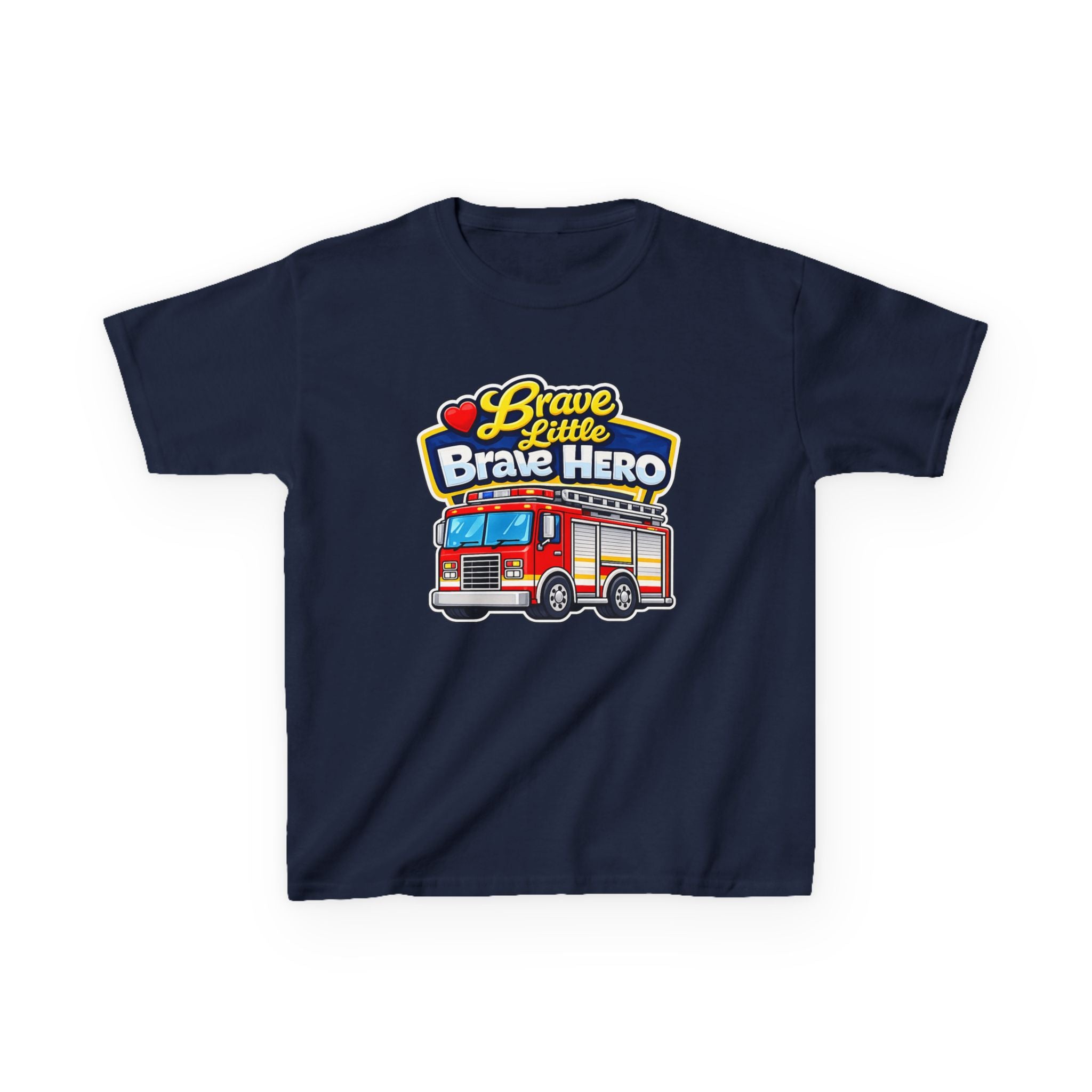 Kids Tee — "Brave Little Brave Hero" Firetruck T-Shirt Graphic