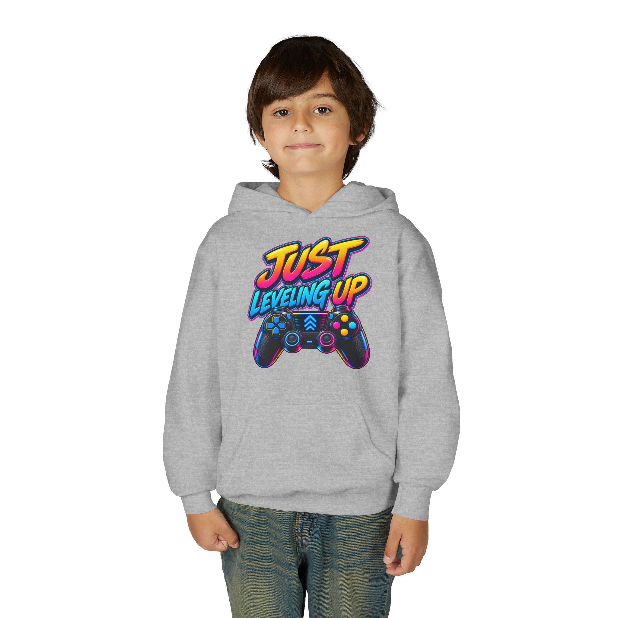 Kidxtr™ Kids Gamer Hoodie — 'Just Level Up' Gamer Graphic Sweatshirt