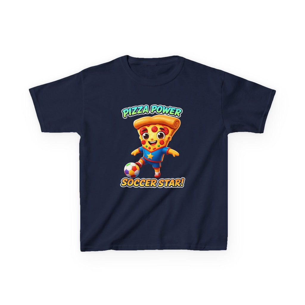 Kids Soccer T-Shirt — 'Pizza Power' Cute Pizza Slice Soccer Player Graphic Tee