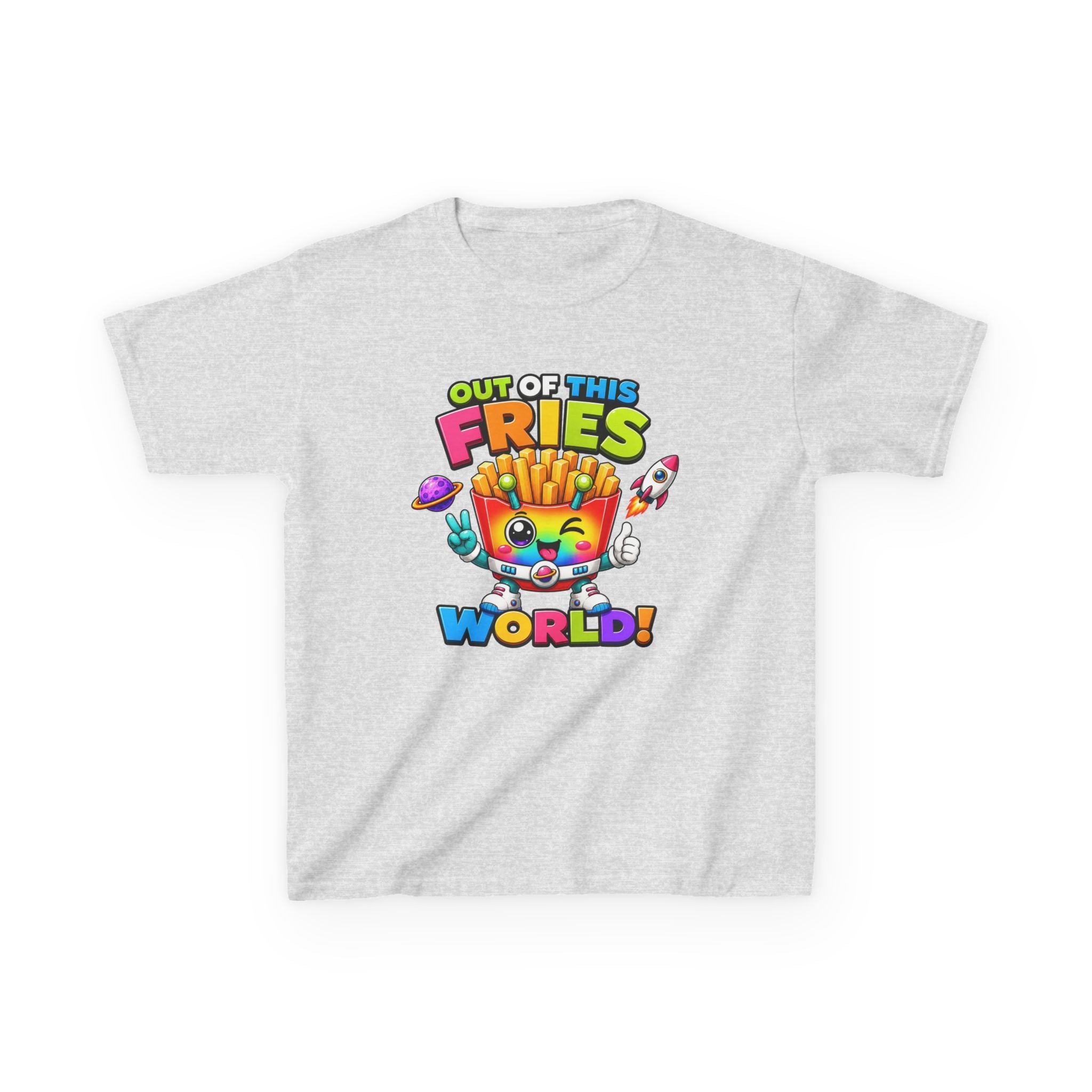 Kids Fries T-Shirt — 'Out of This Fries World!' Colorful Cartoon Fries Graphic Tee