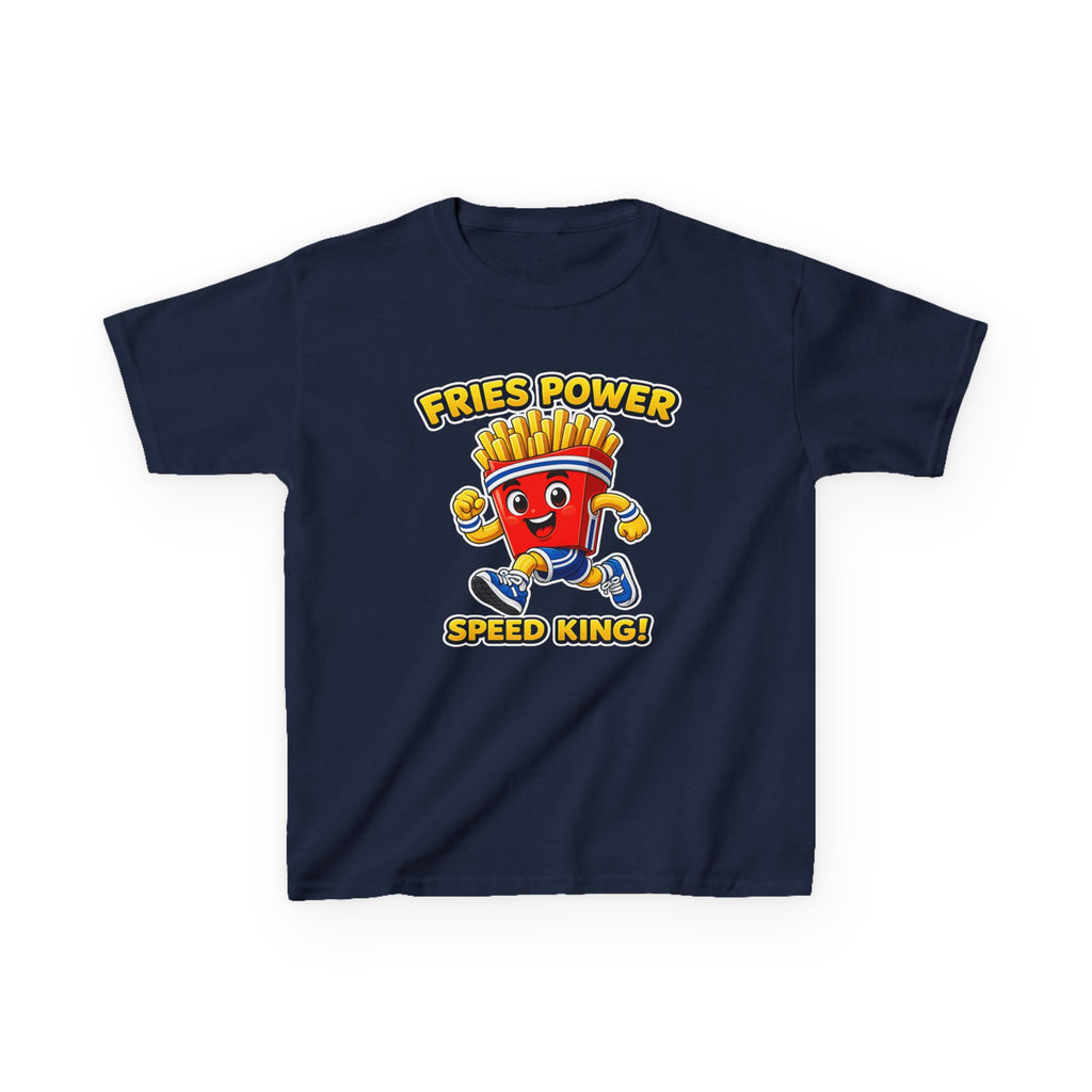 Kids French Fry T-Shirt — 'Fries Power Speed King' Funny Cartoon Graphic Tee