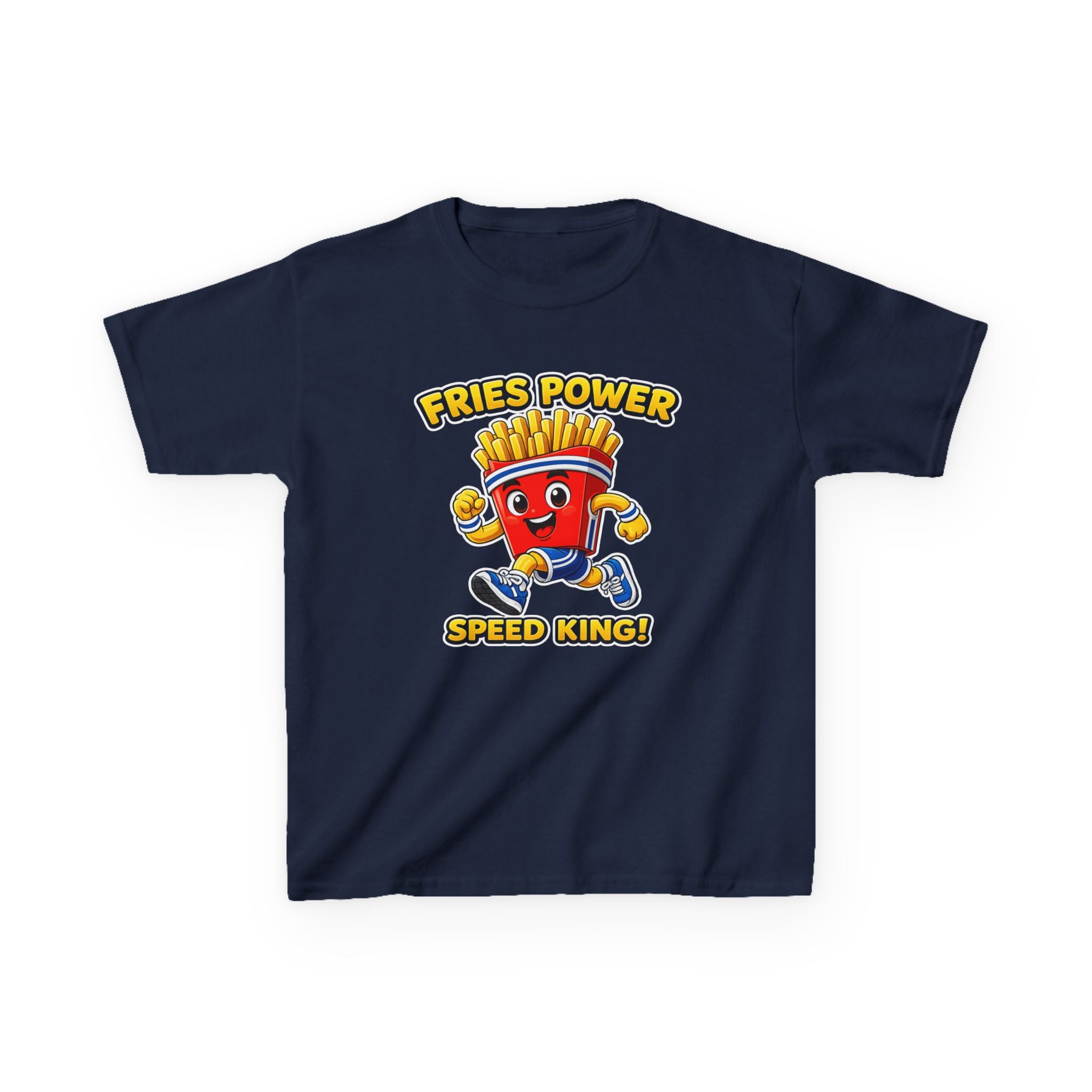 Kids French Fry T-Shirt — 'Fries Power Speed King' Funny Cartoon Graphic Tee