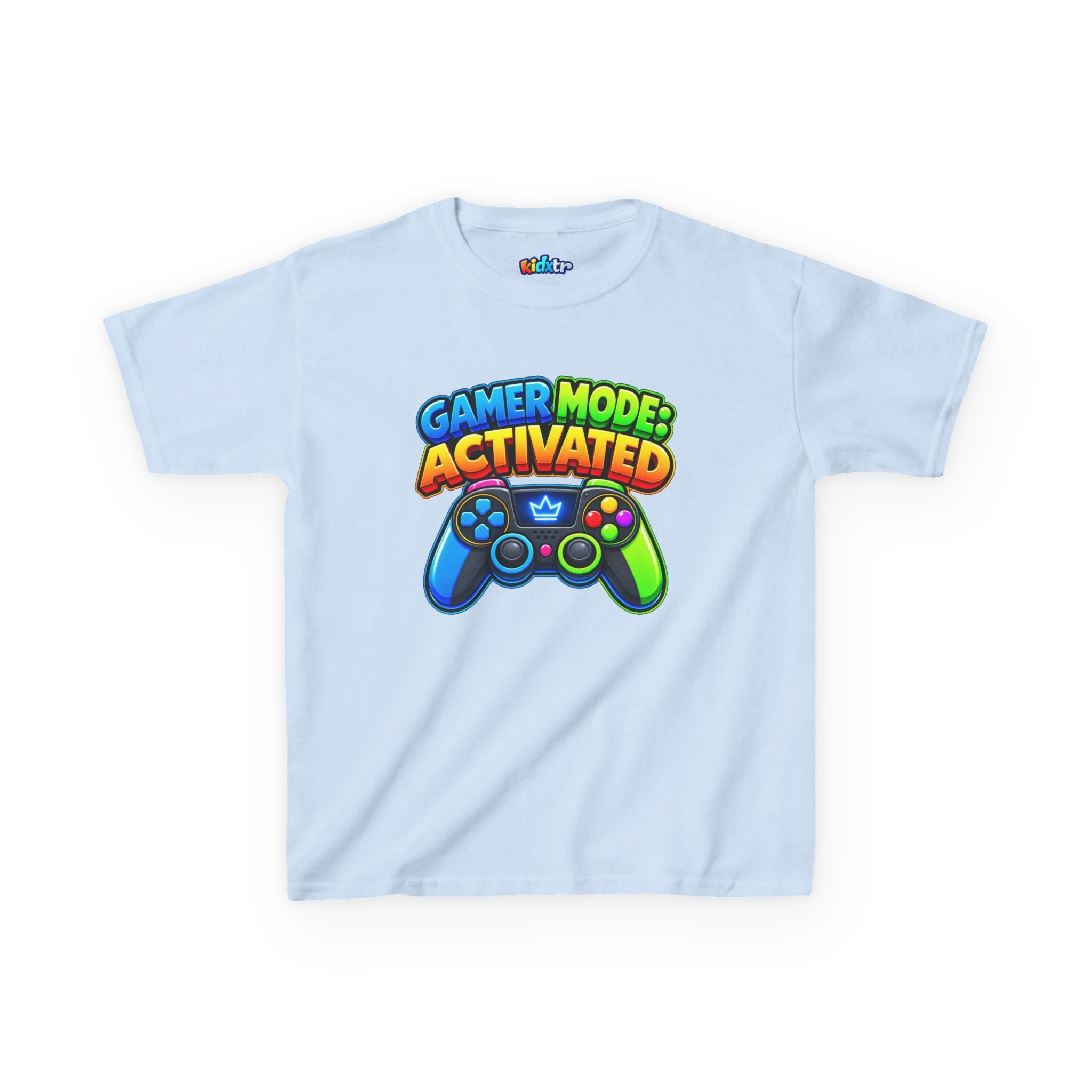 Kidxtr™ Kids Gamer T-Shirt — 'Gamer Mode Activated' Colorful Controller Graphic Tee
