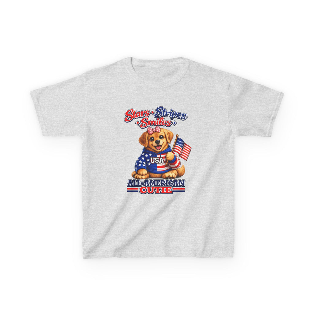 Kids Patriotic T-Shirt — 'Stars, Stripes & Smiles' All-American Dog Graphic Tee