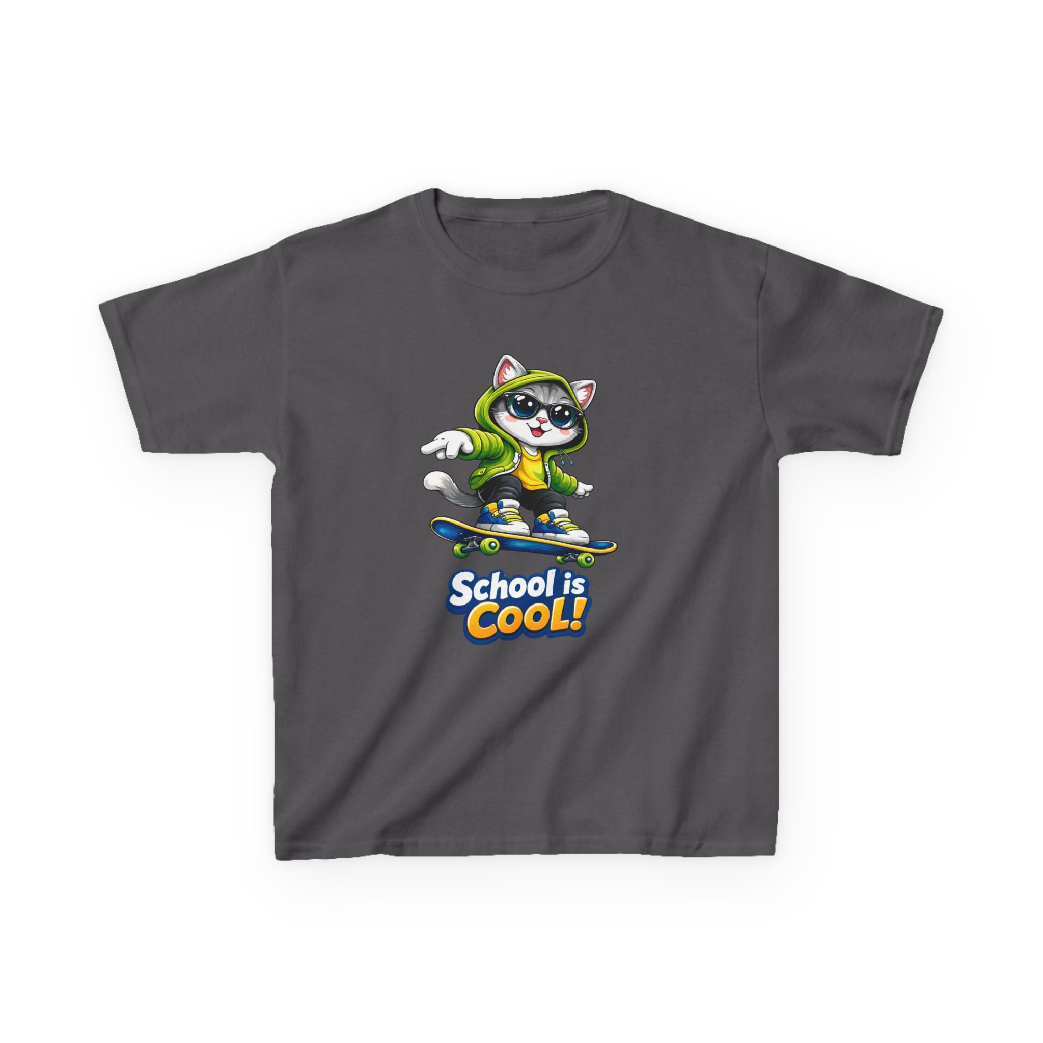 Kids Skateboard Cat T-Shirt – School is Cool Graphic Tee