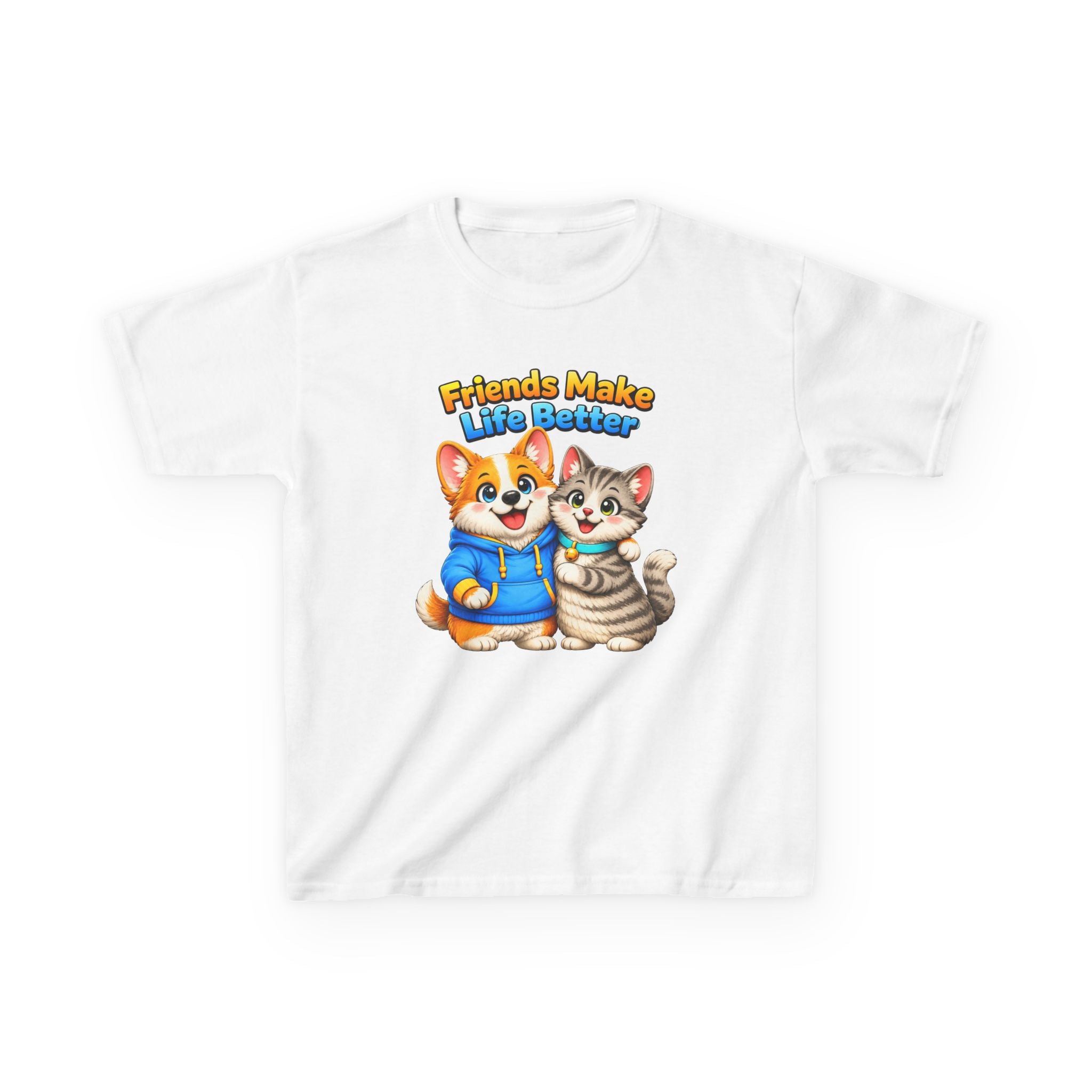 Kids Friendship T-Shirt — 'Friends Make Life Better' Cute Cat & Dog Graphic Tee