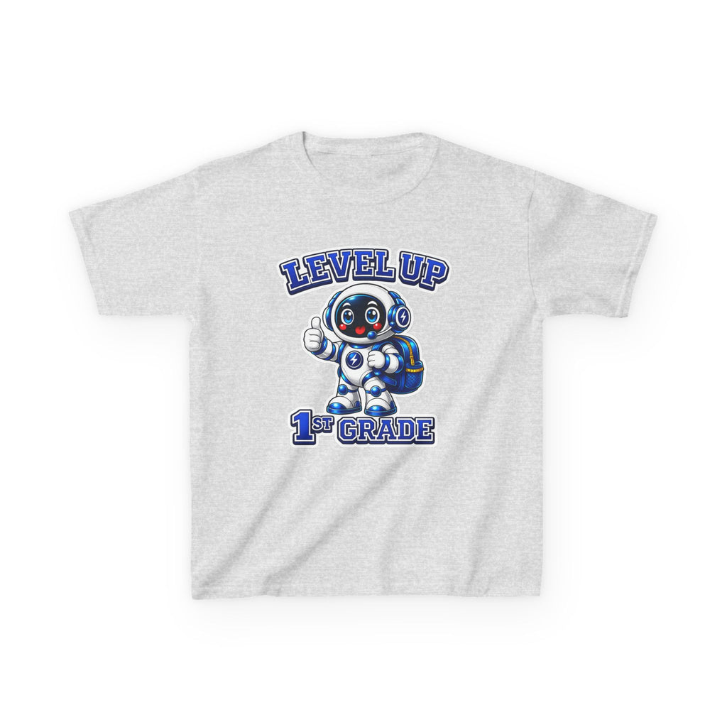 1st Grade Level Up Kids T‑Shirt — Cute Robot Back to School Tee