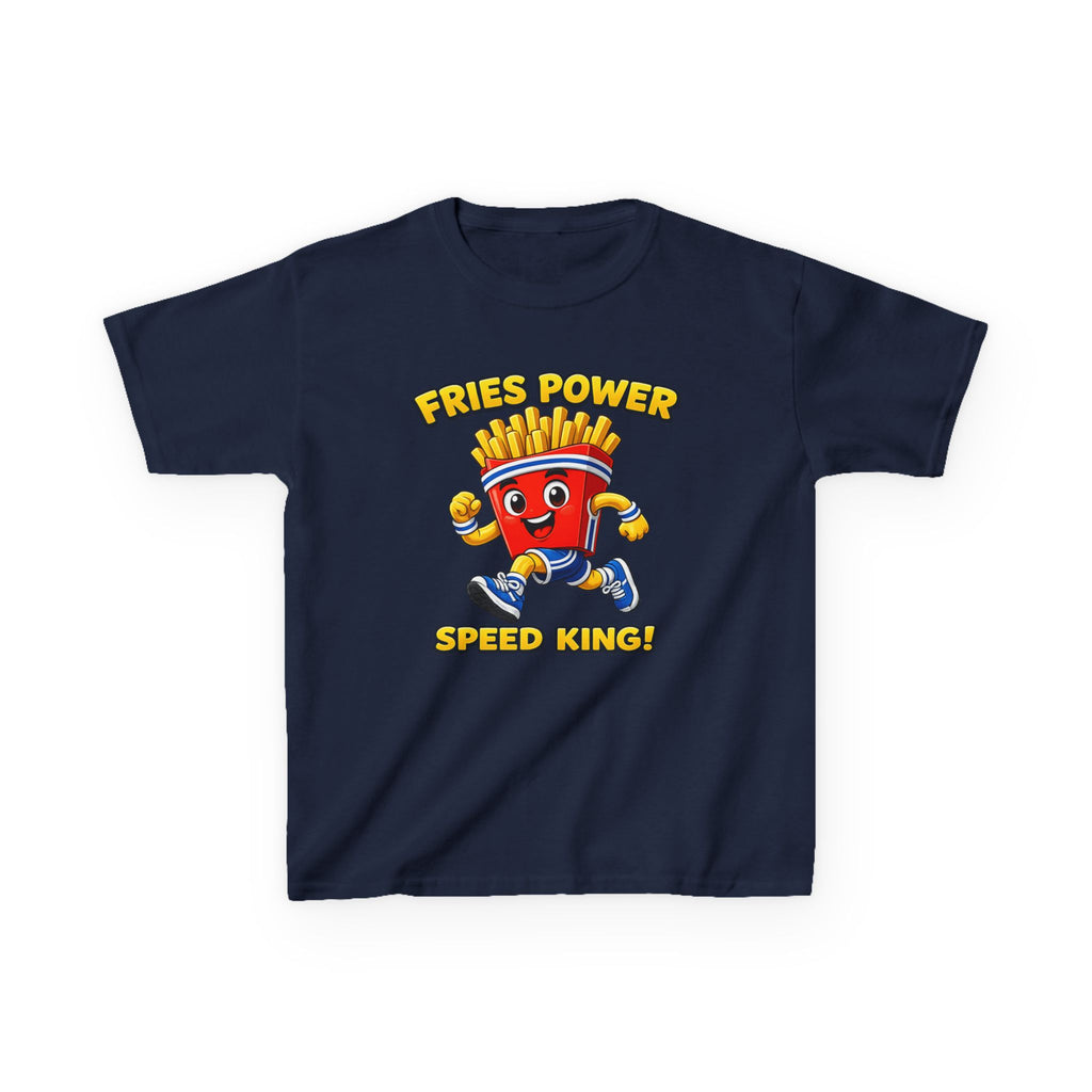 Kids French Fry T-Shirt — 'Fries Power Speed King' Funny Cartoon Graphic Tee
