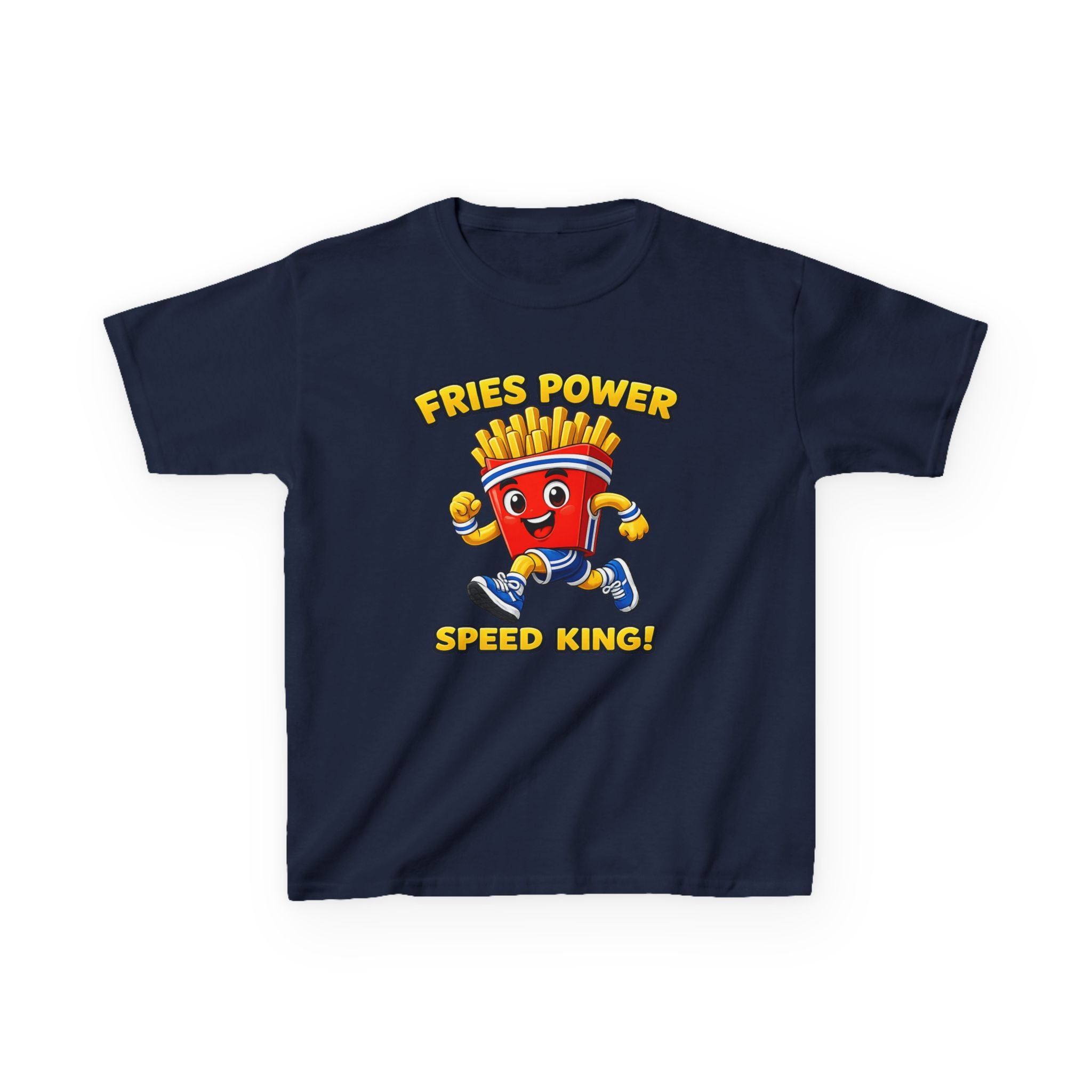 Kids French Fry T-Shirt — 'Fries Power Speed King' Funny Cartoon Graphic Tee