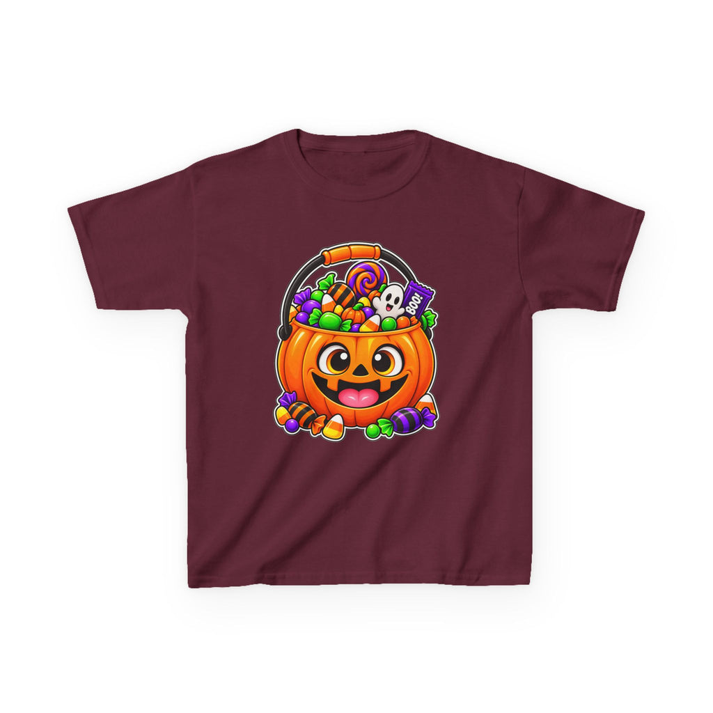 Kidxtr™ Kids Pumpkin T-Shirt — 'Trick or Treat' Jack-O-Lantern Candy Basket Graphic Tee