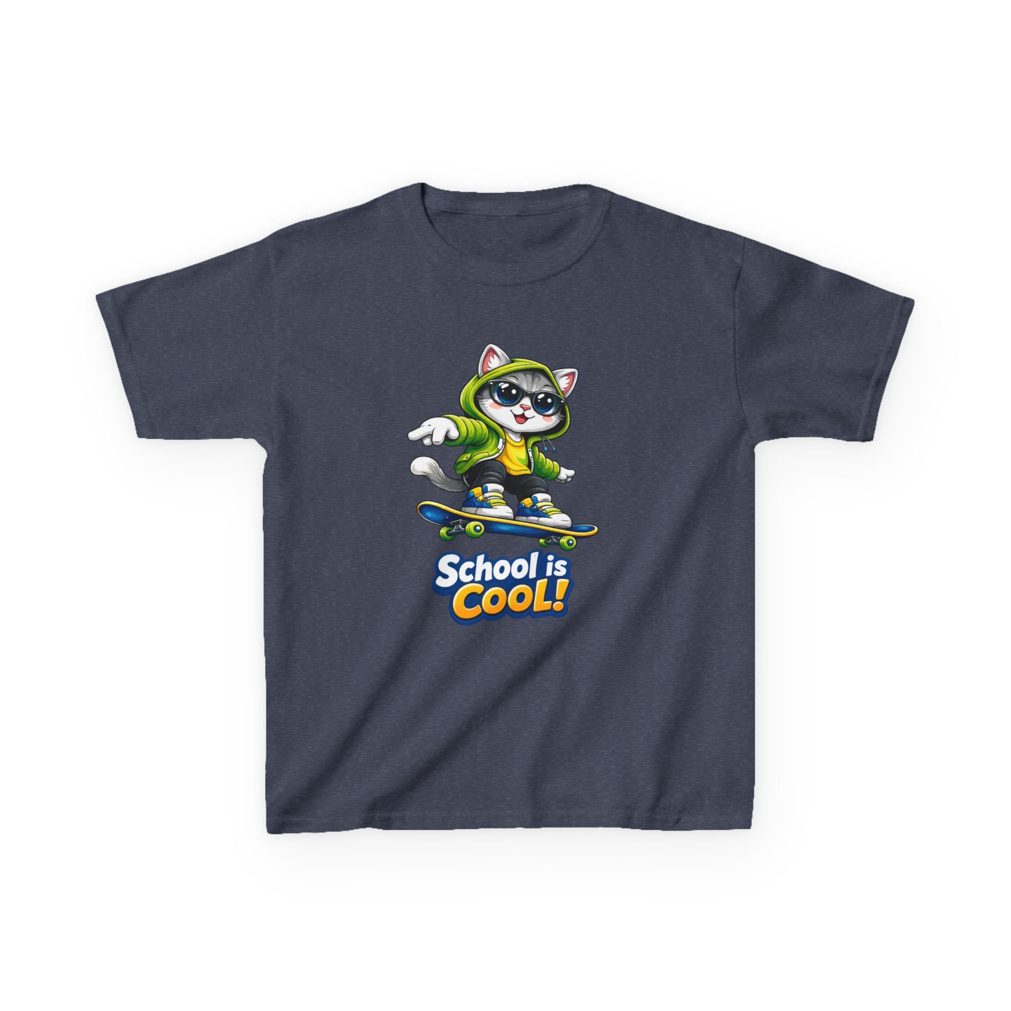 Kids Skateboard Cat T-Shirt – School is Cool Graphic Tee