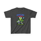 Kids Soccer T-Shirt — 'Too Fast for Earth' Cute Green Alien Soccer Graphic Tee
