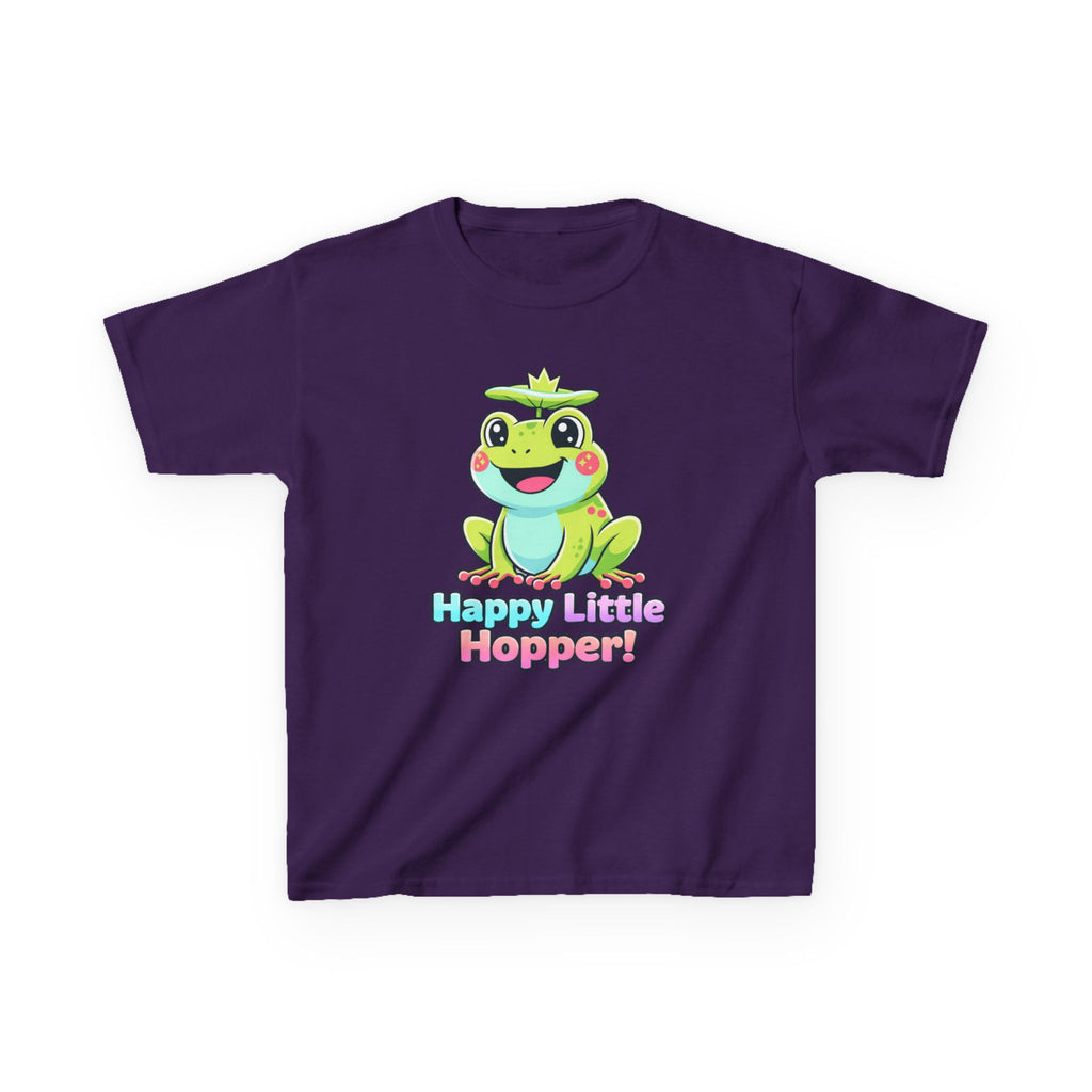 Kids Frog T-Shirt — 'Happy Little Hopper!' Cartoon Crown Frog Graphic Tee