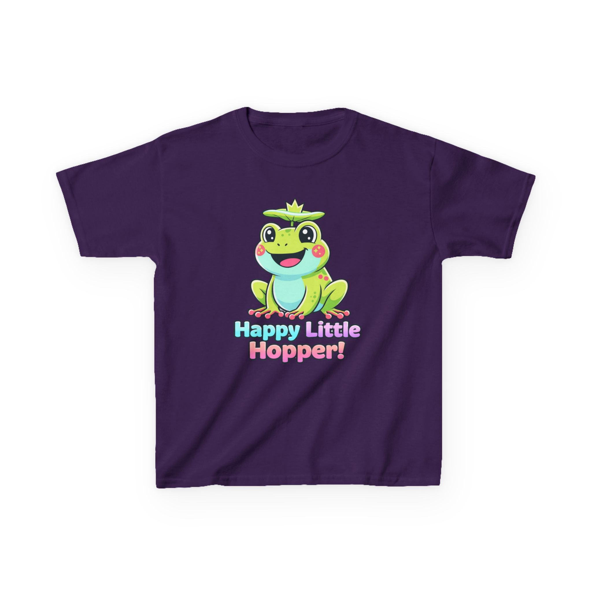 Kids Frog T-Shirt — 'Happy Little Hopper!' Cartoon Crown Frog Graphic Tee
