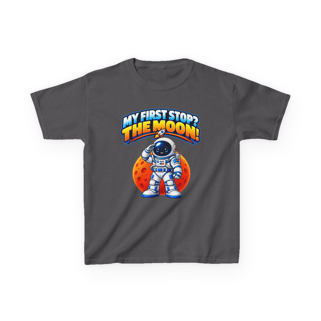 Kidxtr™ Kids Space T-Shirt — 'My First Stop: The Moon' Astronaut Graphic Tee
