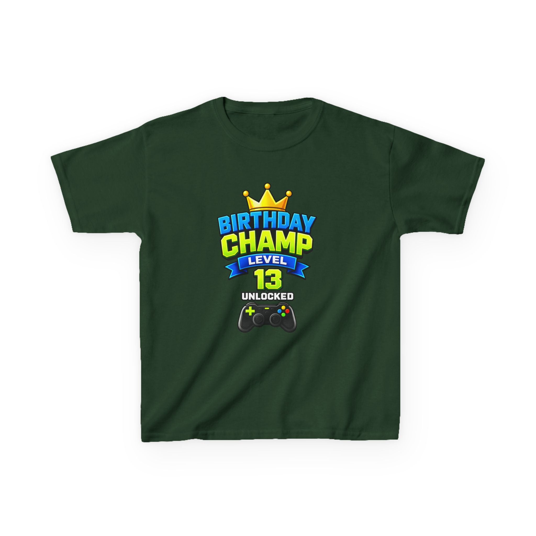 Kids Tee — "Birthday Champ Level 13 Unlocked" Gamer Birthday Shirt