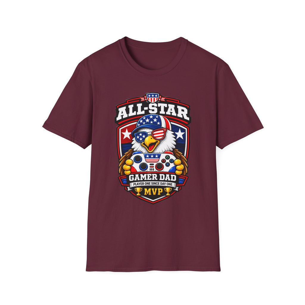 All-Star Gamer Dad T-Shirt — Patriotic Eagle Gaming Graphic Tee