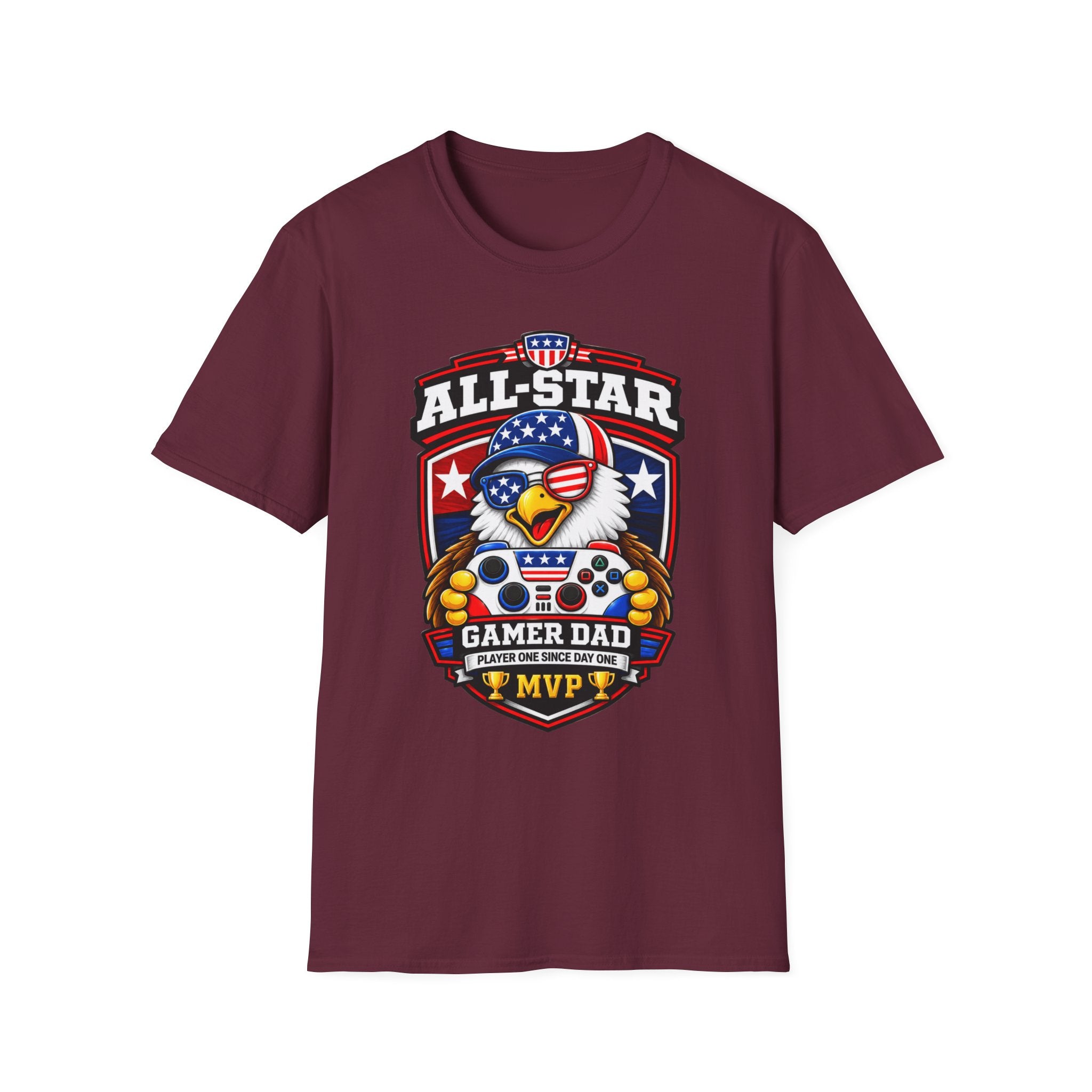 All-Star Gamer Dad T-Shirt — Patriotic Eagle Gaming Graphic Tee