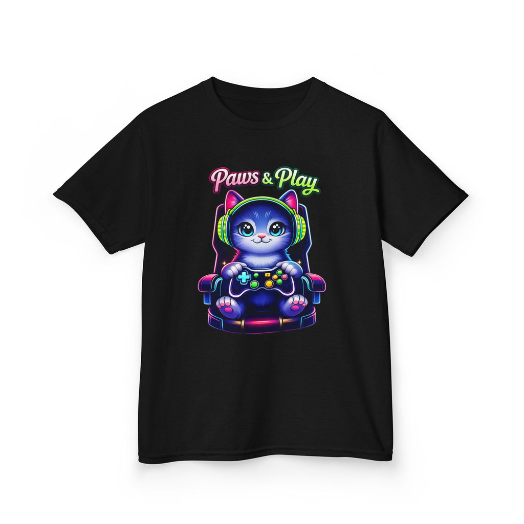 Kids Gamer T-Shirt – Cat Play & Pause Graphic Tee