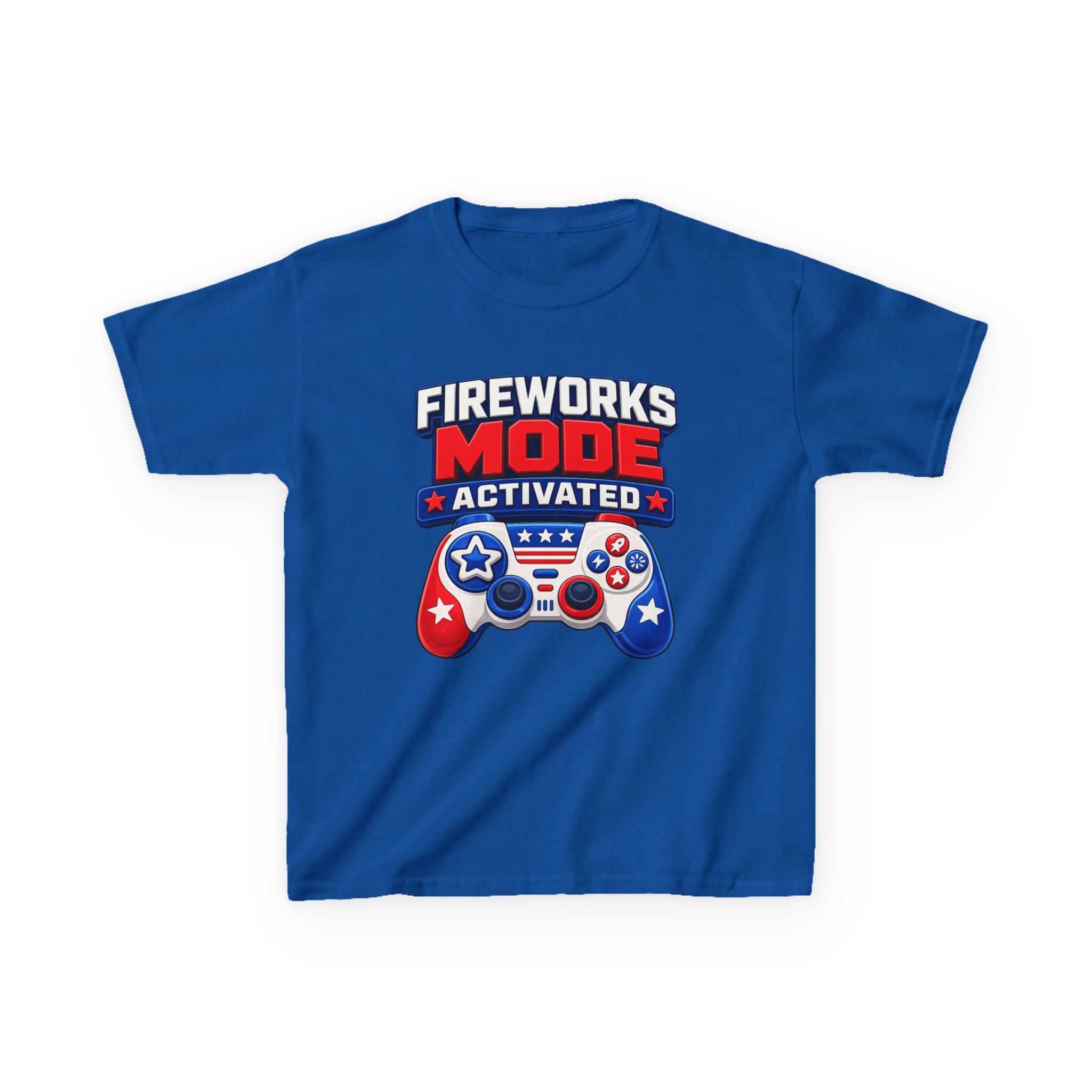 Kids Tee — "Fireworks Mode Activated" Patriotic Gamer Shirt
