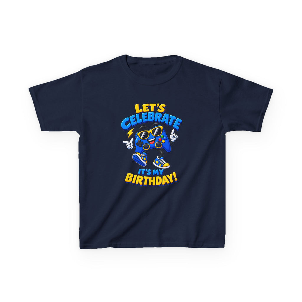 Kids Birthday T-Shirt — 'Let's Celebrate It's My Birthday!' Cartoon Party Graphic Tee