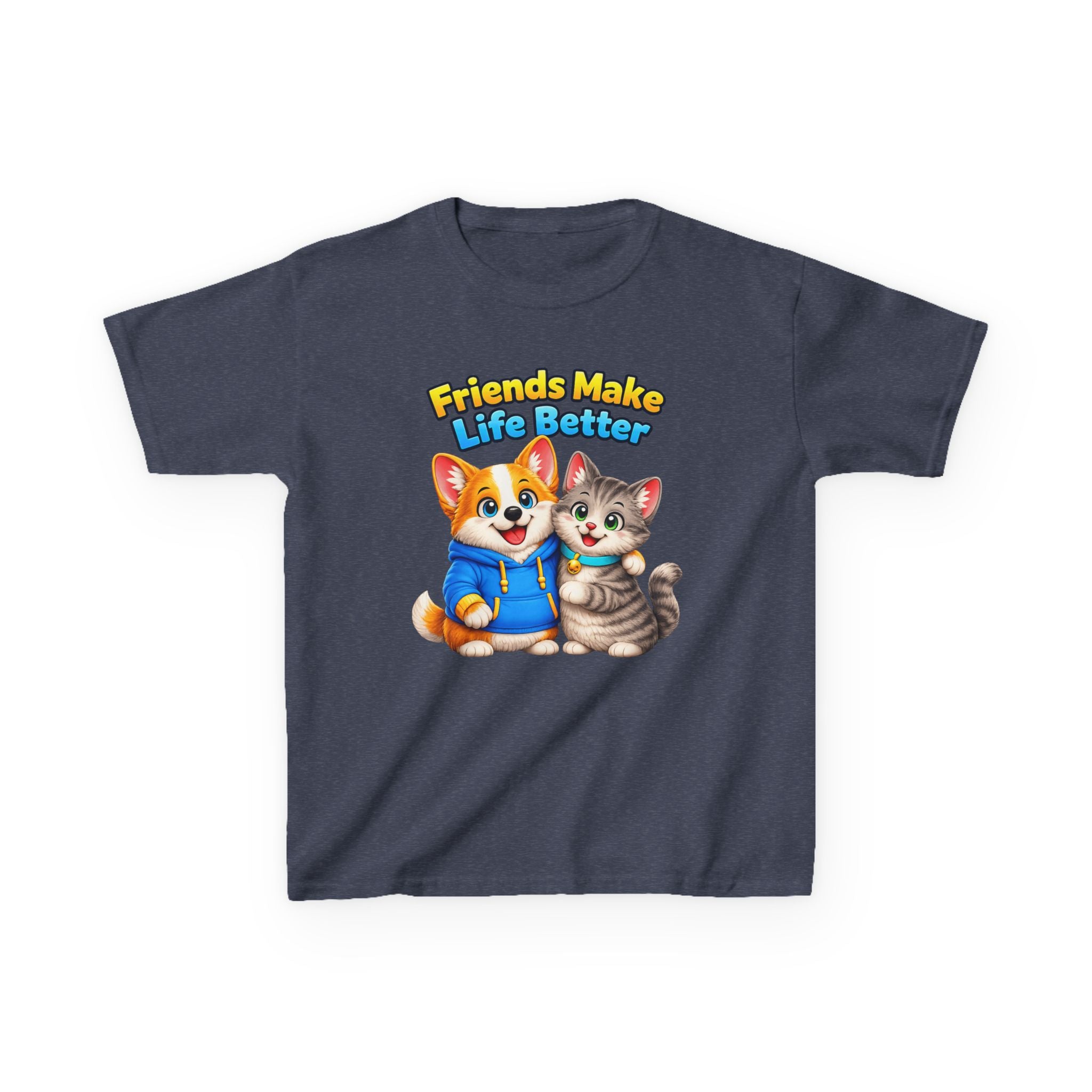 Kids Puppy & Kitten T-Shirt — 'Friends Make Life Better' Cute Friendship Graphic Tee