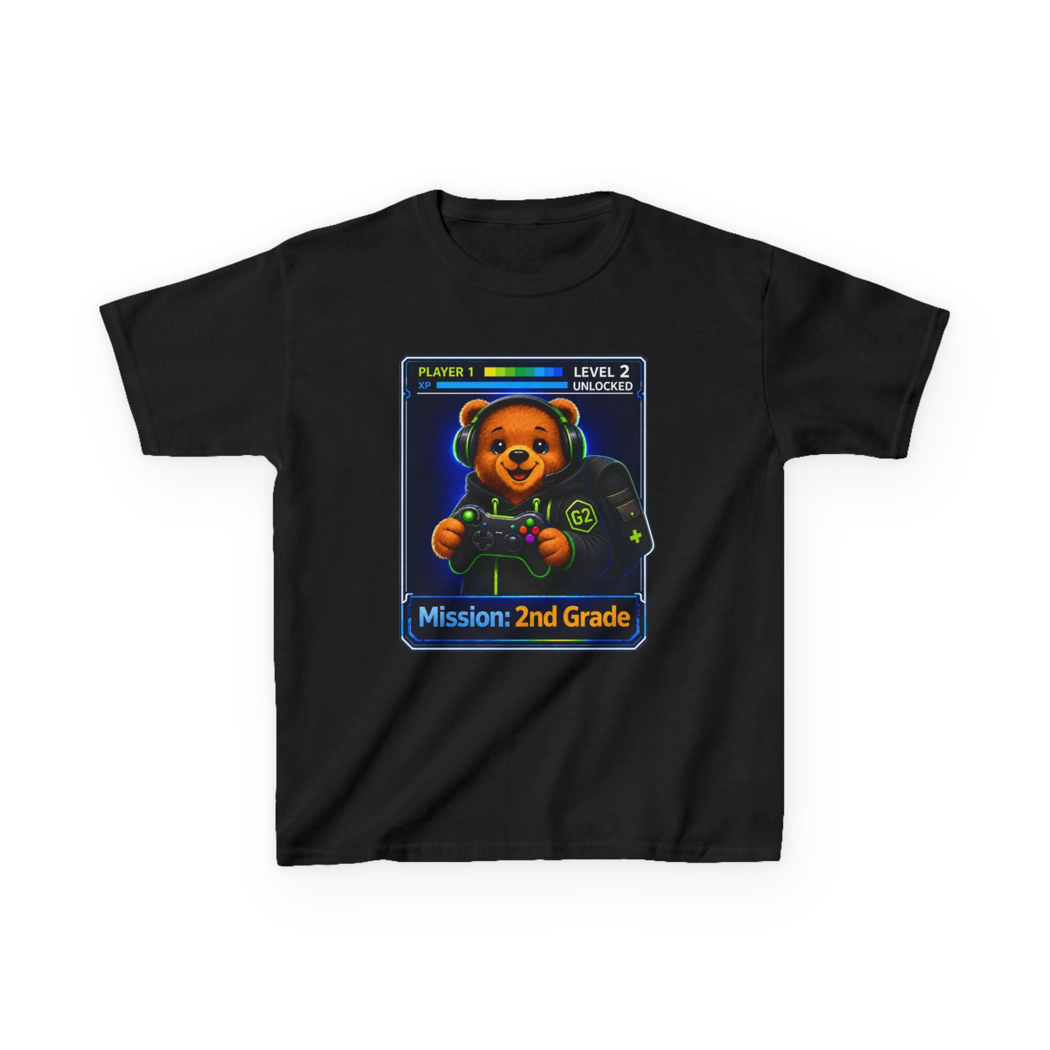 Kids Gaming T-Shirt — 'Mission: 2nd Grade' Gamer Bear Back to School Tee