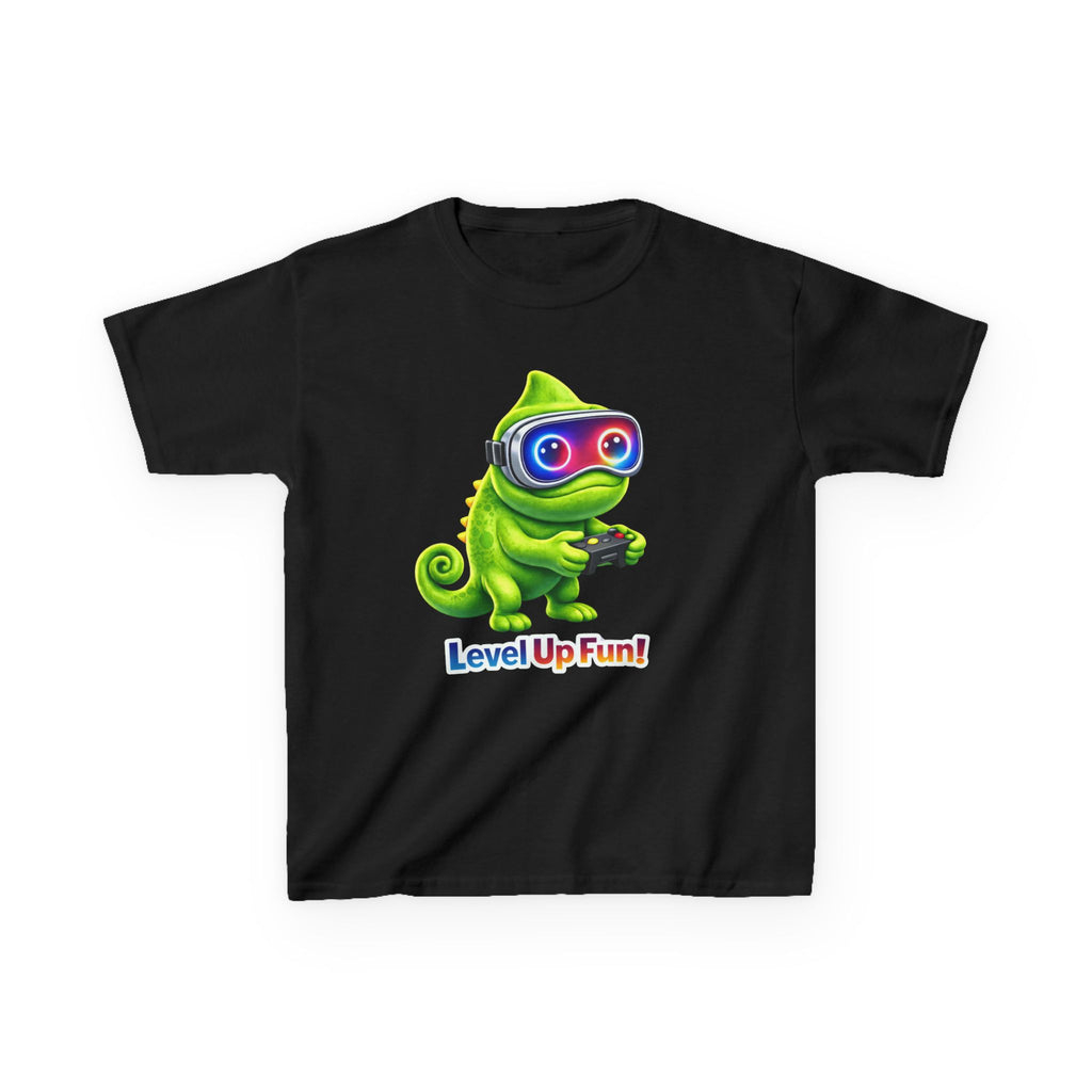 Kids Gaming T-Shirt — 'Level Up Fun!' Chameleon Gamer Graphic Tee