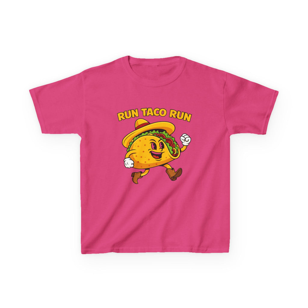 Kids Funny T-Shirt — 'Run Taco Run!' Cute Running Taco Graphic Tee