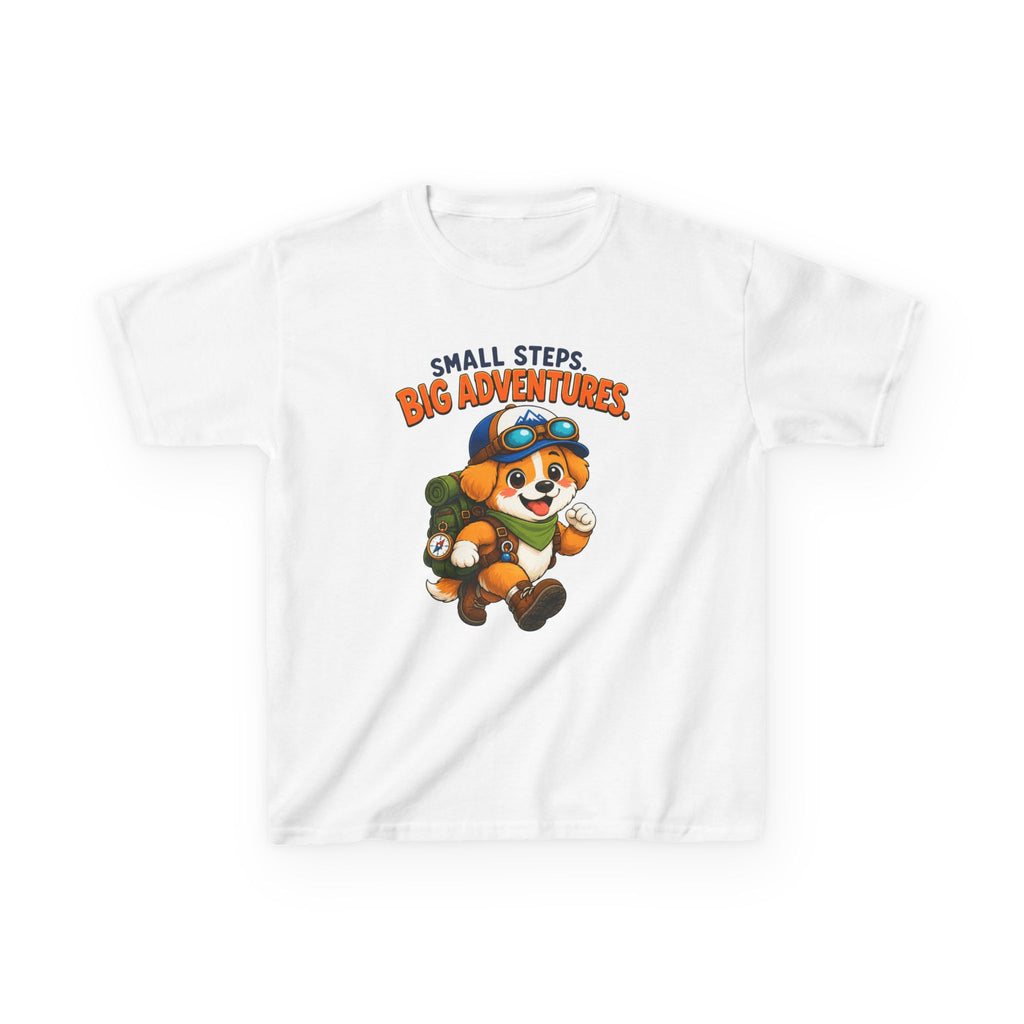 Kids Puppy T-Shirt — 'Small Steps, Big Adventures' Explorer Puppy Graphic Tee