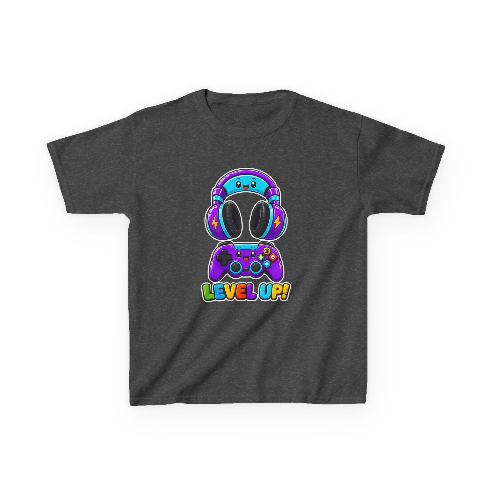 Kids Gaming T-Shirt — 'Level Up!' Colorful Controller & Headset Graphic Tee