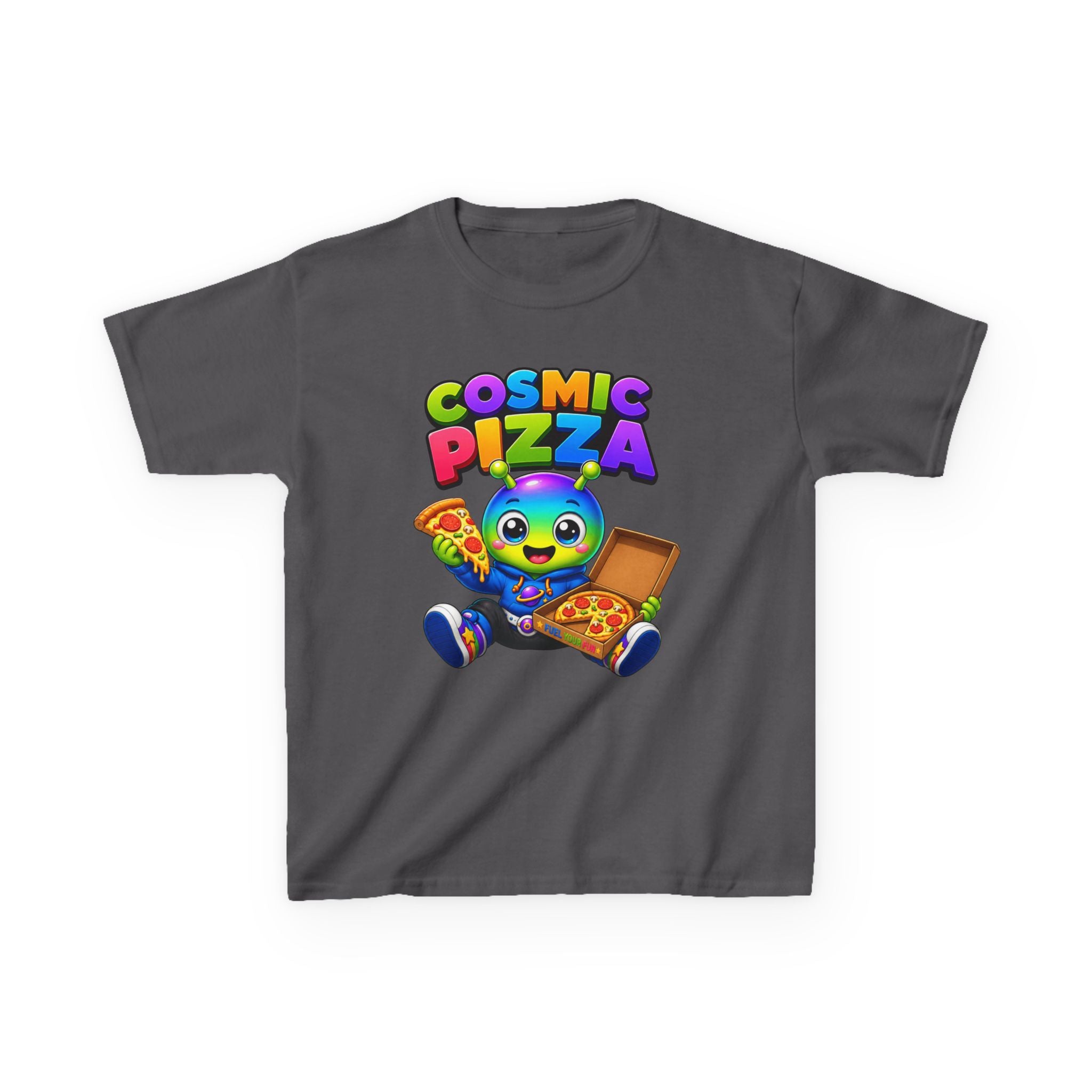 Kids Cosmic Pizza T-Shirt — 'Cosmic Pizza' Cute Alien Eating Pizza Graphic Tee